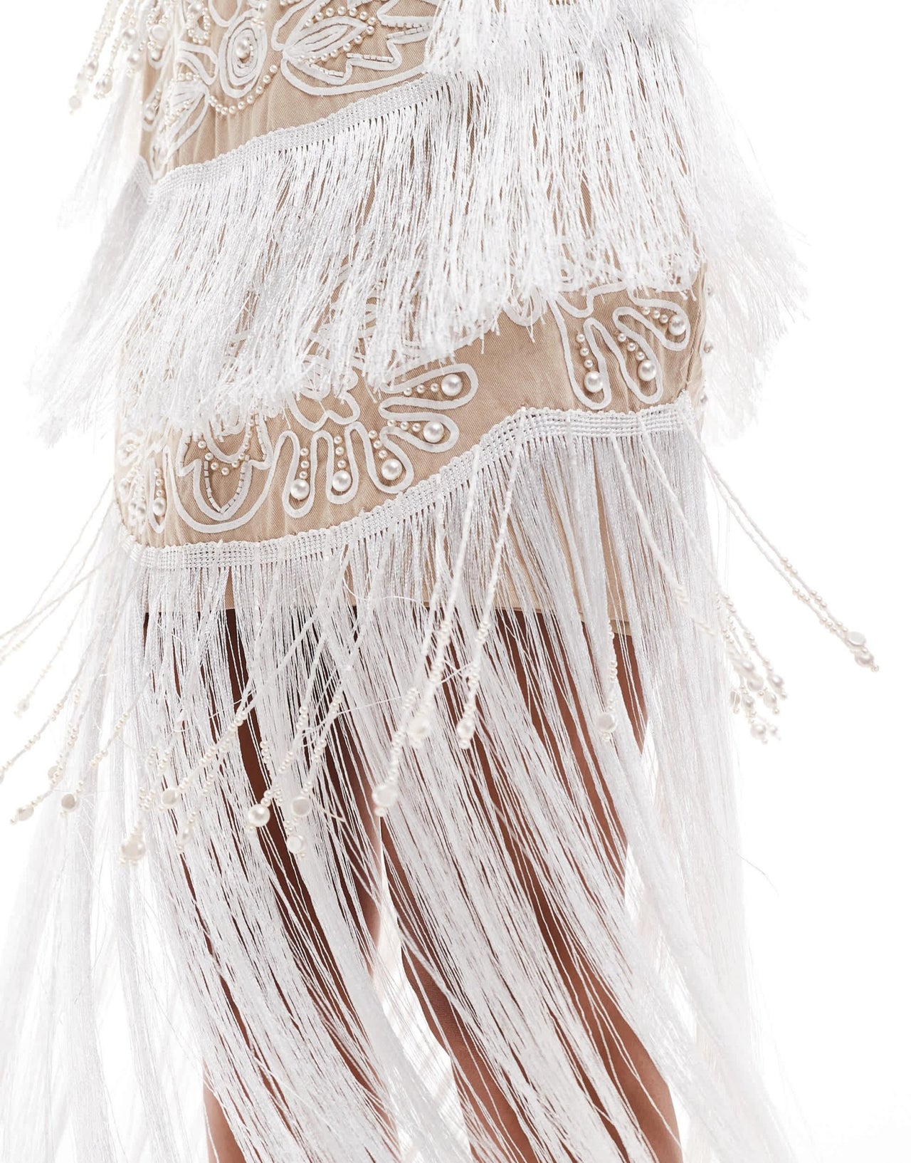 ASOS DESIGN cupped embellished cut out maxi dress with fringing in stone - ASOS Sample Sale