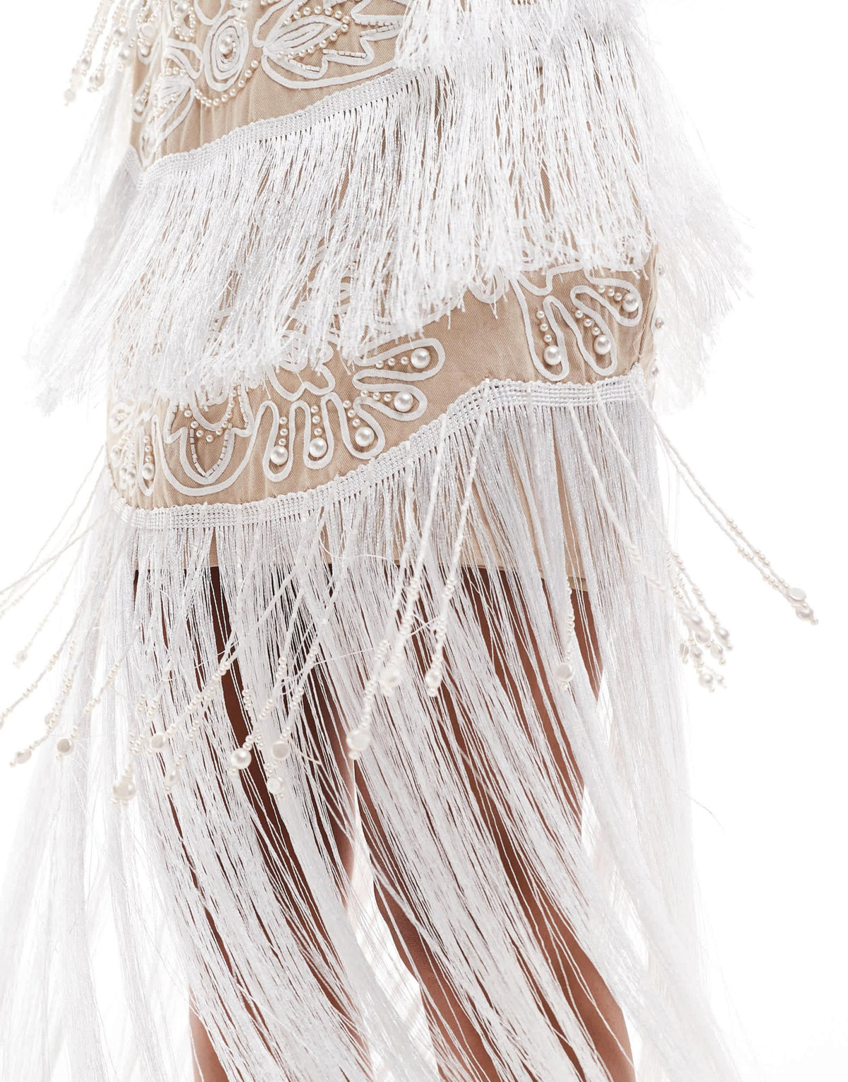 ASOS DESIGN cupped embellished cut out maxi dress with fringing in stone - ASOS Sample Sale