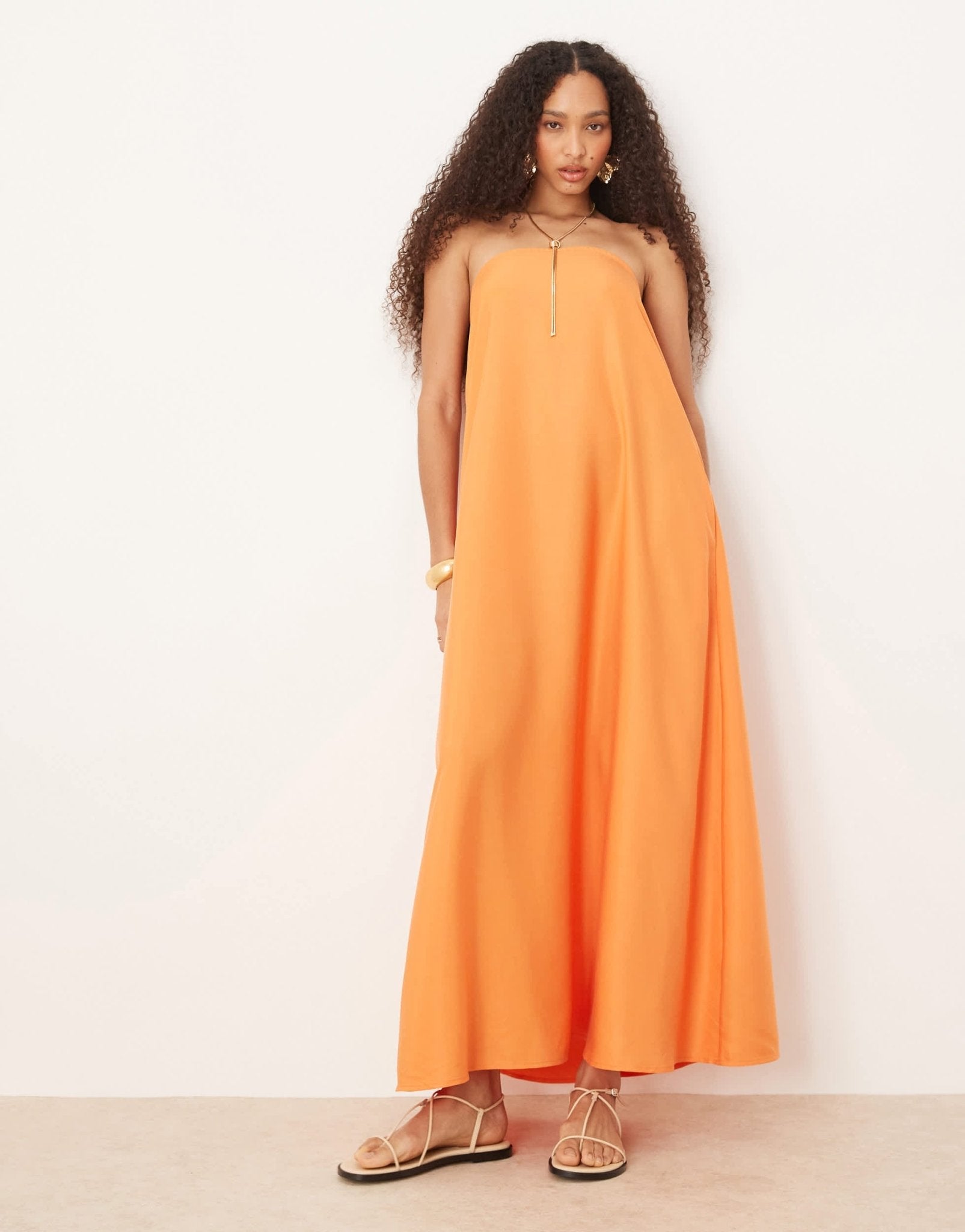 ASOS DESIGN cupro bandeau maxi dress in papaya - ASOS Sample Sale