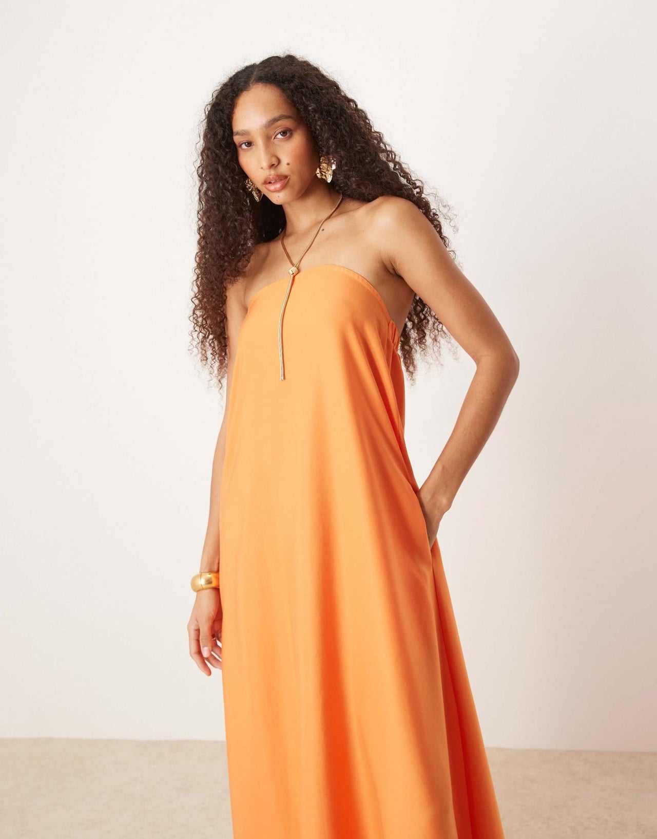 ASOS DESIGN cupro bandeau maxi dress in papaya - ASOS Sample Sale