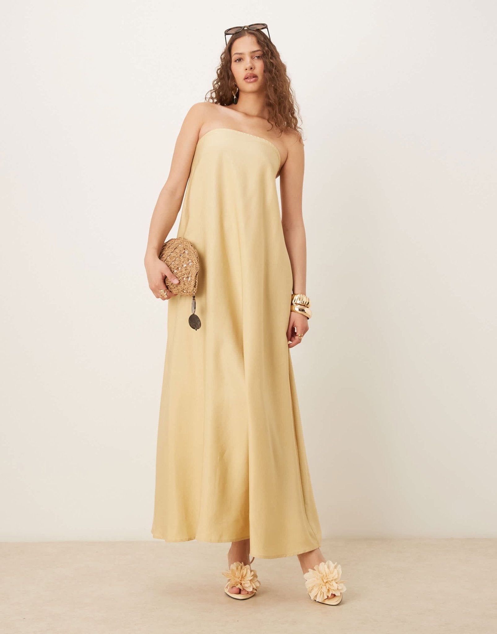ASOS DESIGN cupro bandeau maxi sundress in stone - ASOS Sample Sale