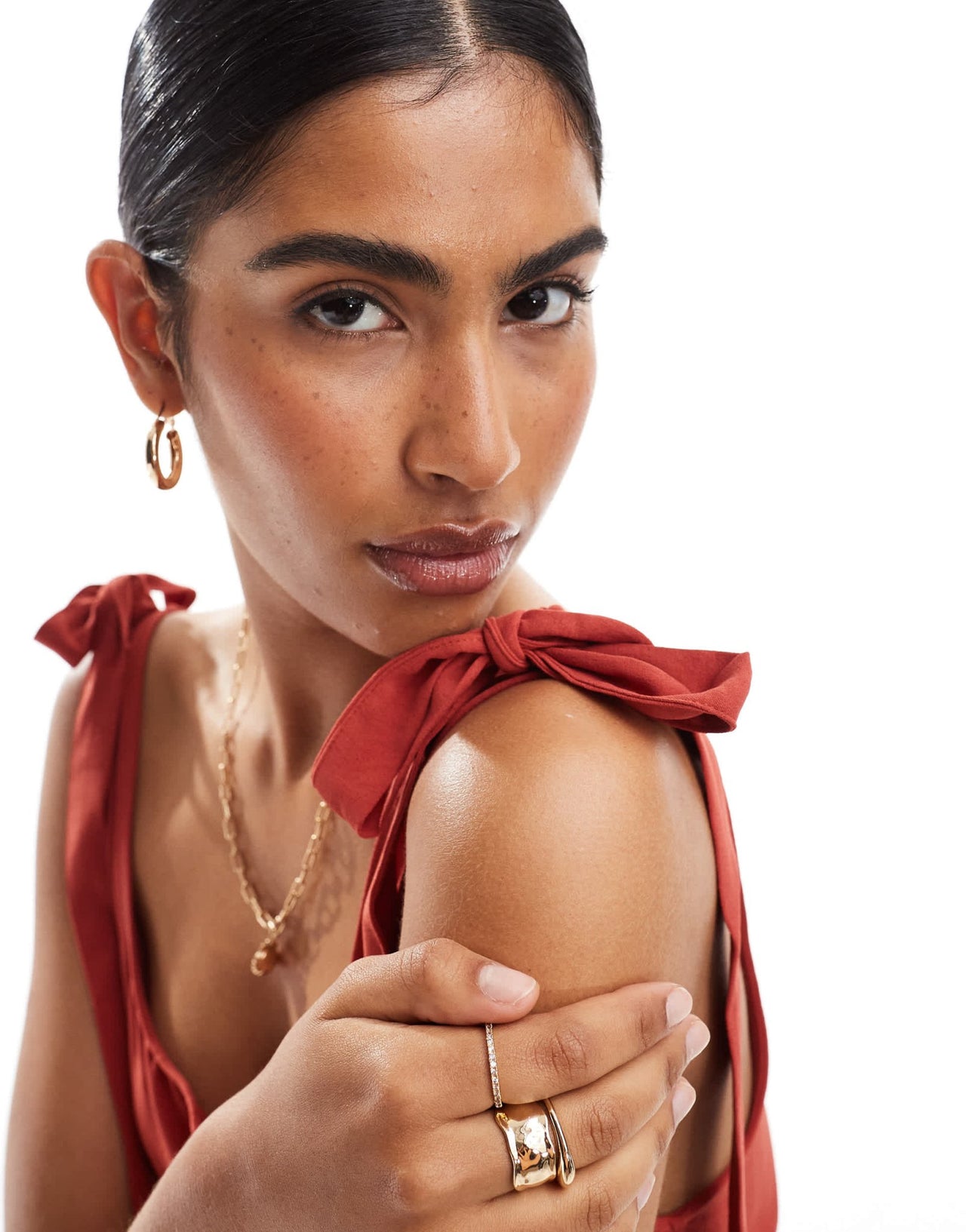 ASOS DESIGN cupro scoop neck wide leg jumpsuit with tie details in terracotta - ASOS Sample Sale