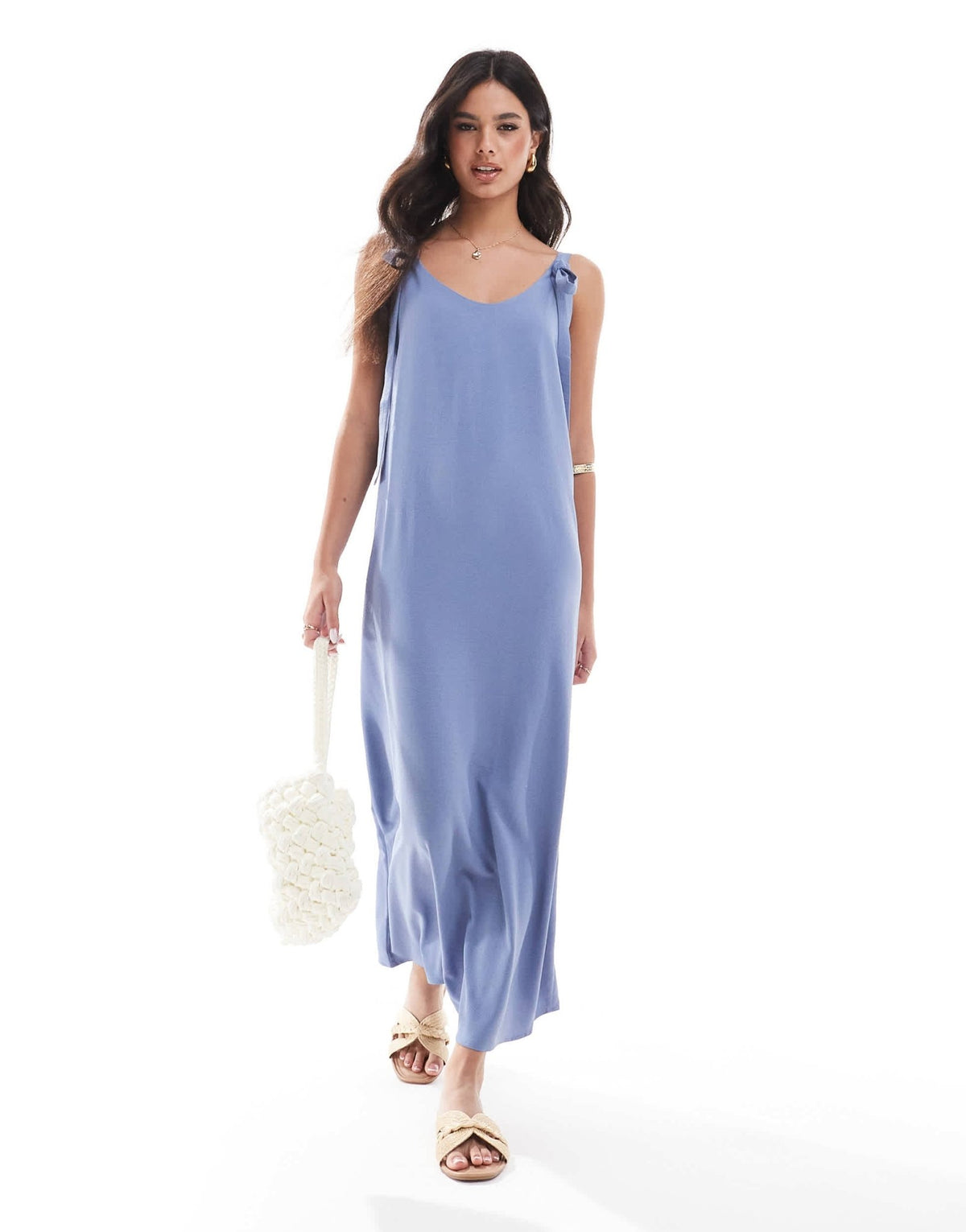 ASOS DESIGN cupro tie detail strappy cami midi dress in icy blue - ASOS Sample Sale
