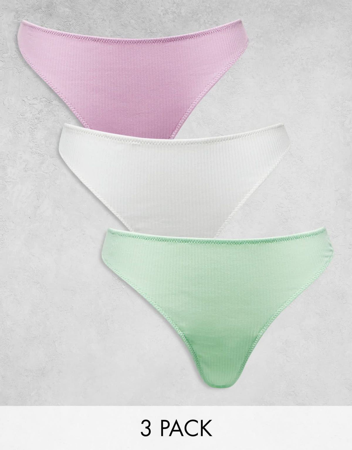 ASOS DESIGN Curve 3 pack ribbed thongs in white, lilac & pistachio - ASOS Sample Sale