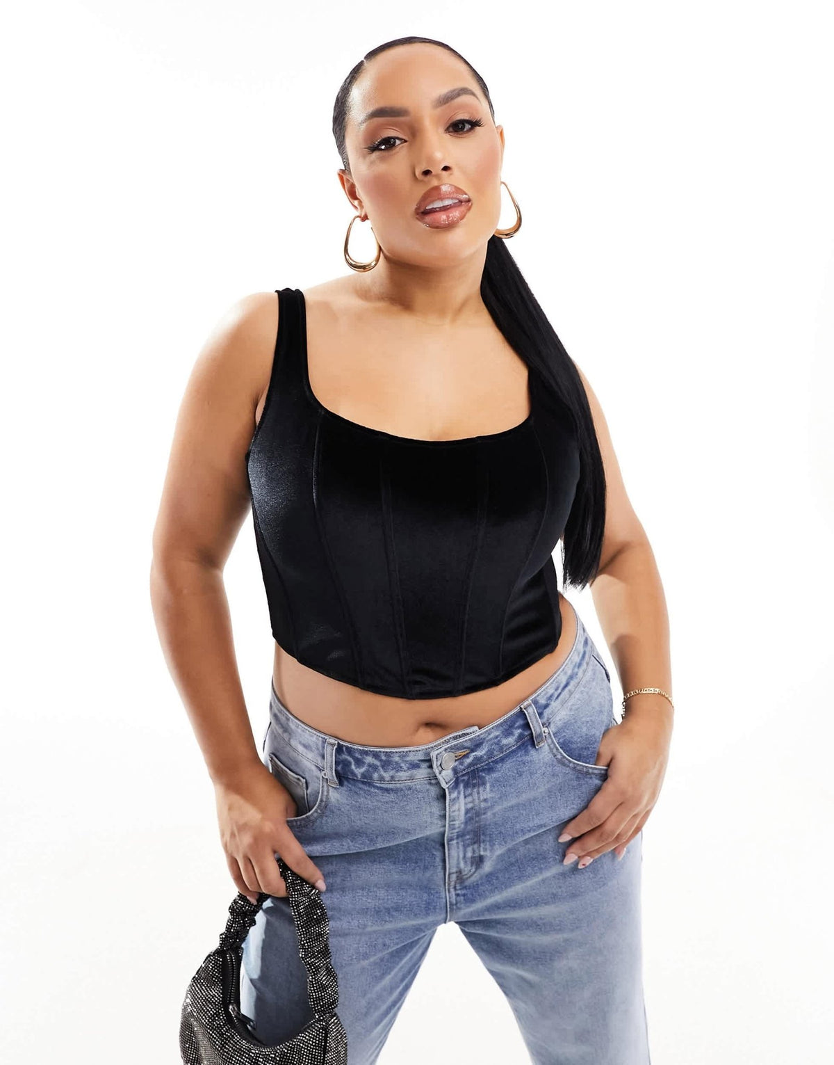 ASOS DESIGN Curve Amber velvet corset top in black - ASOS Sample Sale