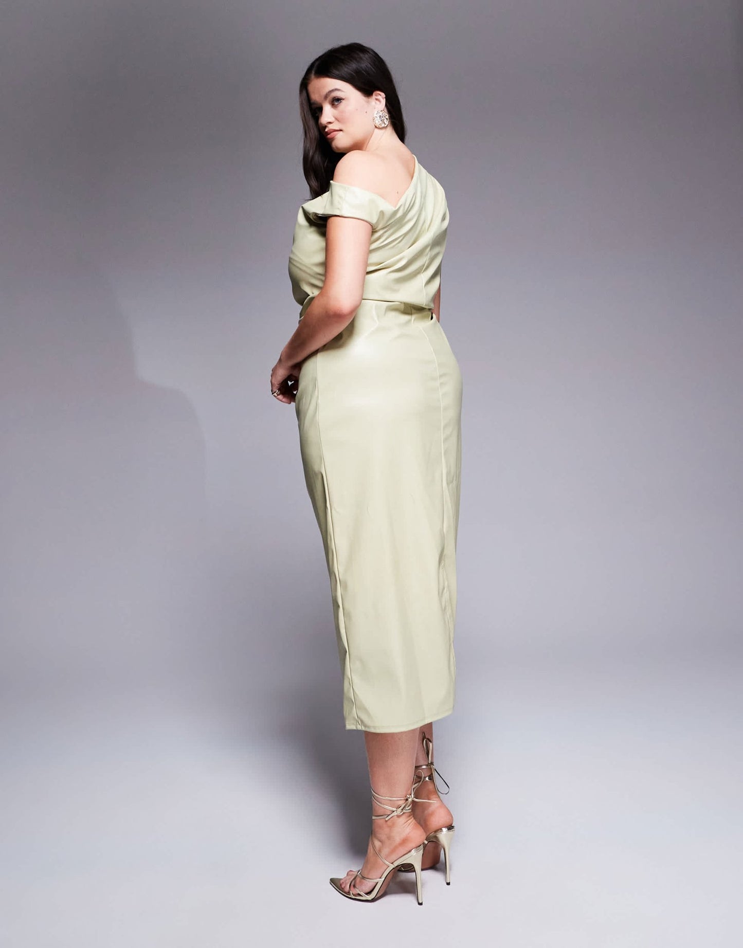 ASOS DESIGN Curve asymmetric neckline PU midi dress in sage - ASOS Sample Sale