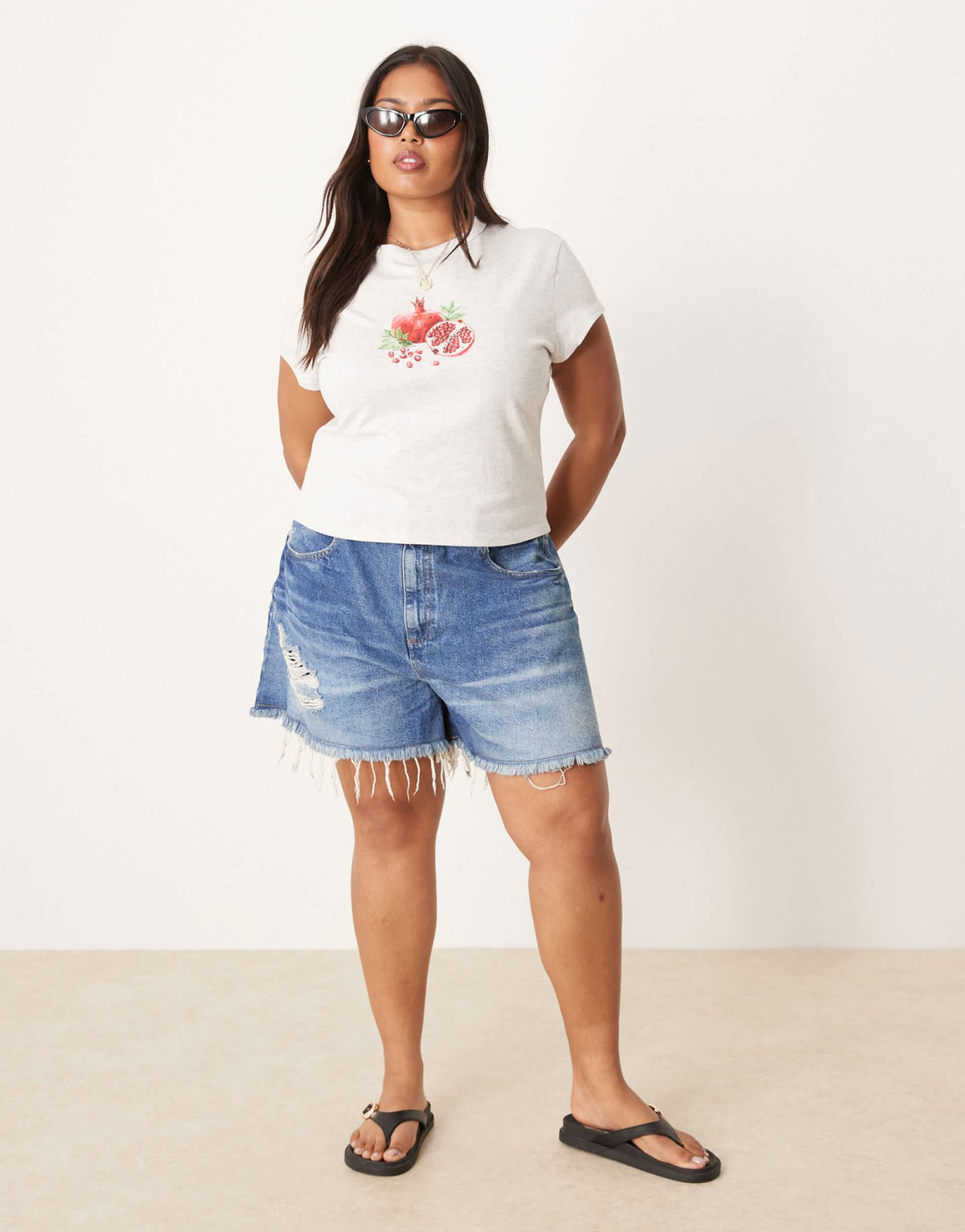 ASOS DESIGN Curve baby tee with pomegranate fruit graphic in ice marl - ASOS Sample Sale