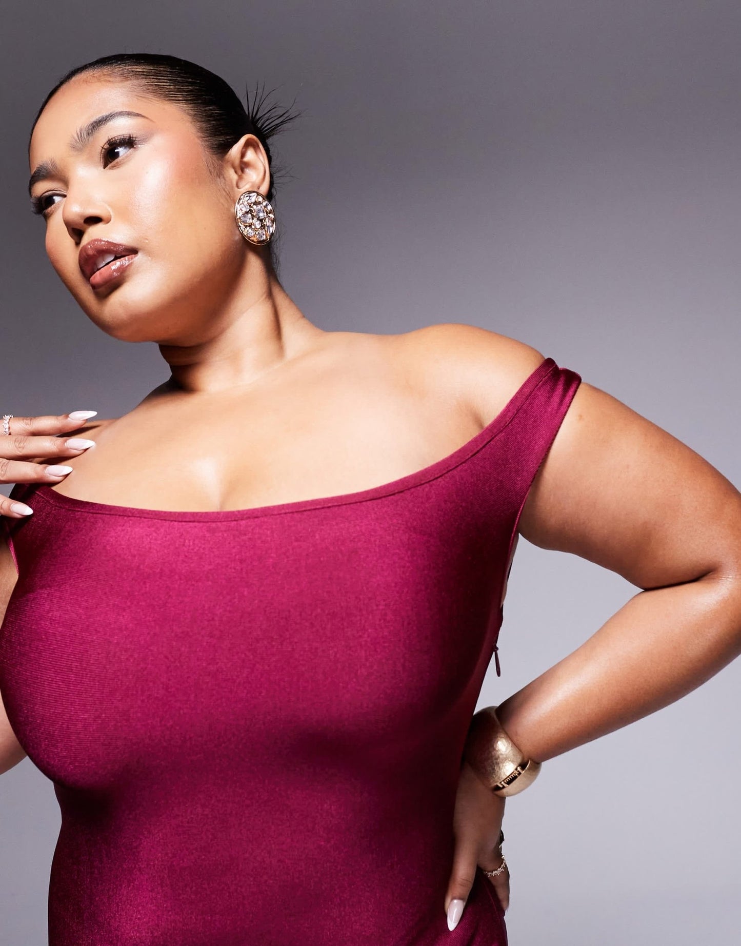 ASOS DESIGN Curve bandage bardot midi dress in berry - ASOS Sample Sale