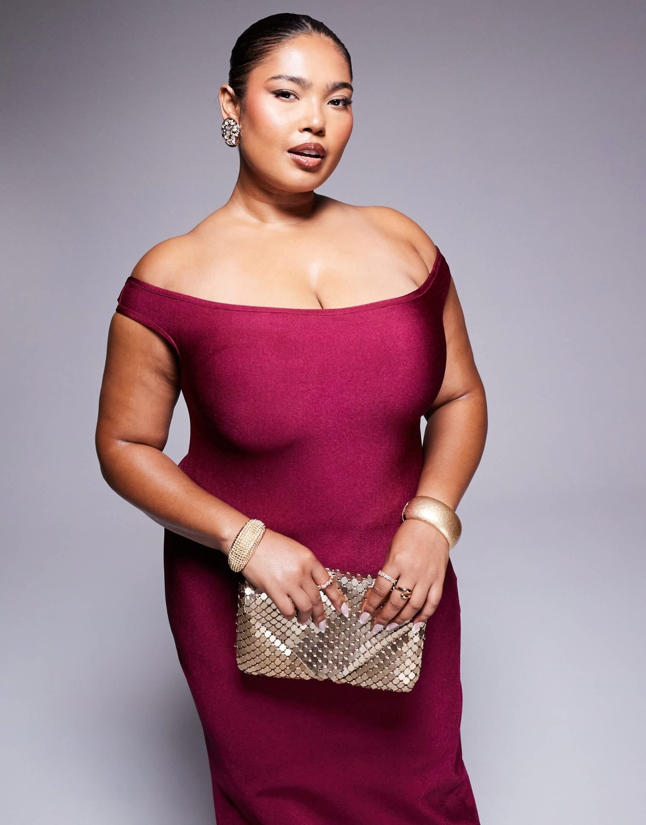 ASOS DESIGN Curve bandage bardot midi dress in berry - ASOS Sample Sale