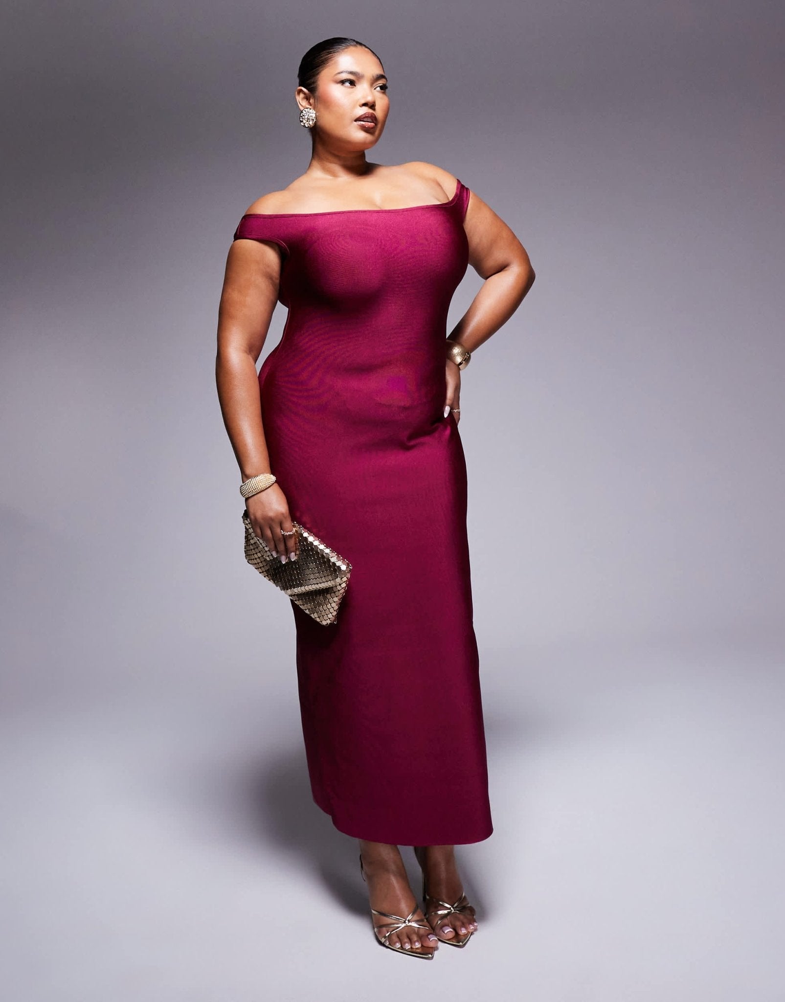 ASOS DESIGN Curve bandage bardot midi dress in berry - ASOS Sample Sale
