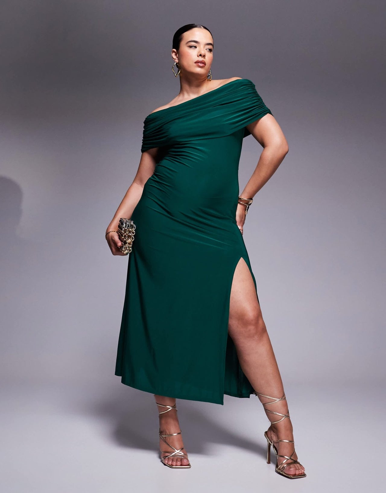 ASOS DESIGN Curve bandeau maxi dress with split in bottle green - ASOS Sample Sale