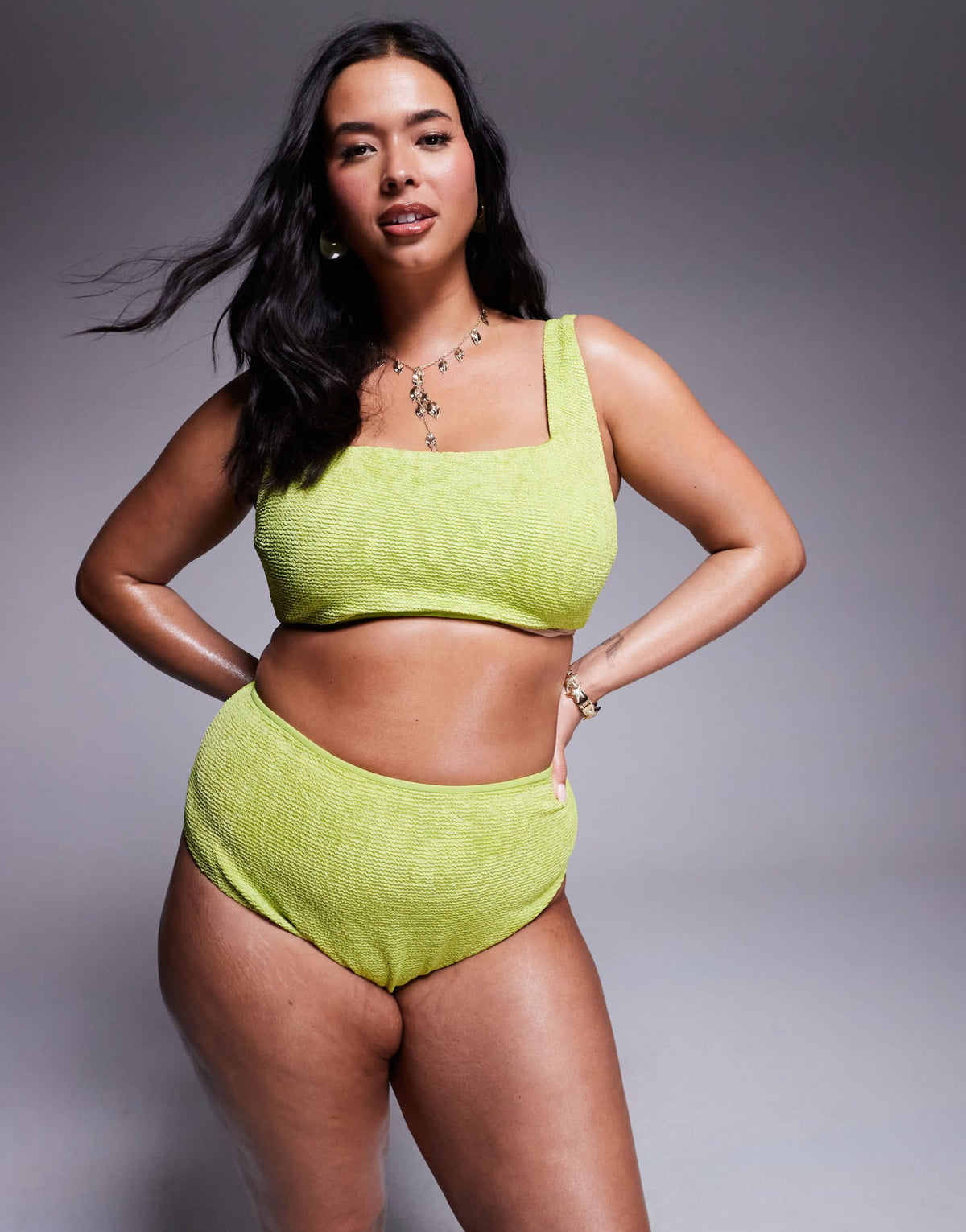 ASOS DESIGN Curve Bella textured bikini top in bright chartreuse - ASOS Sample Sale