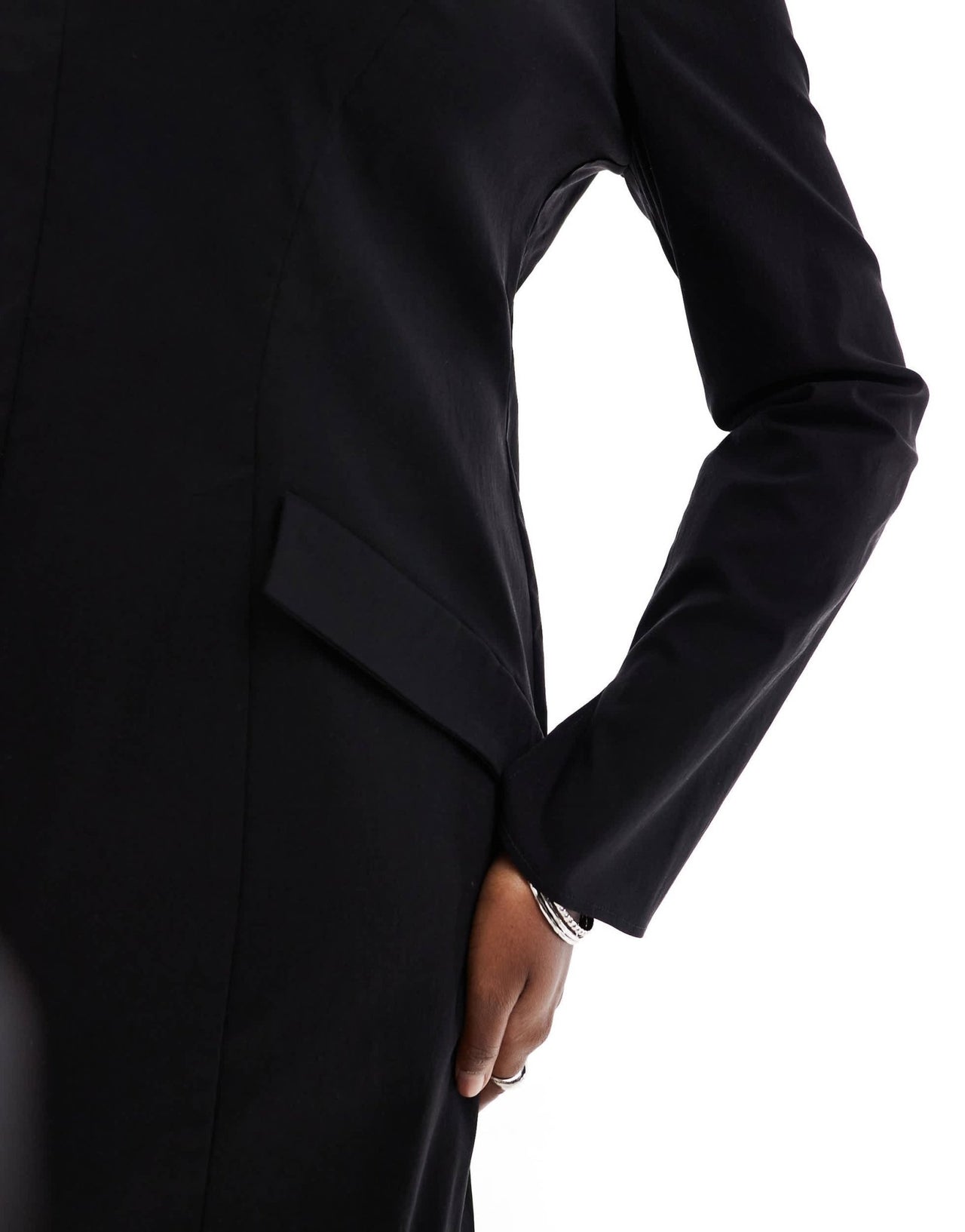 ASOS DESIGN Curve bengaline long sleeve mini dress with pocket details in black - ASOS Sample Sale
