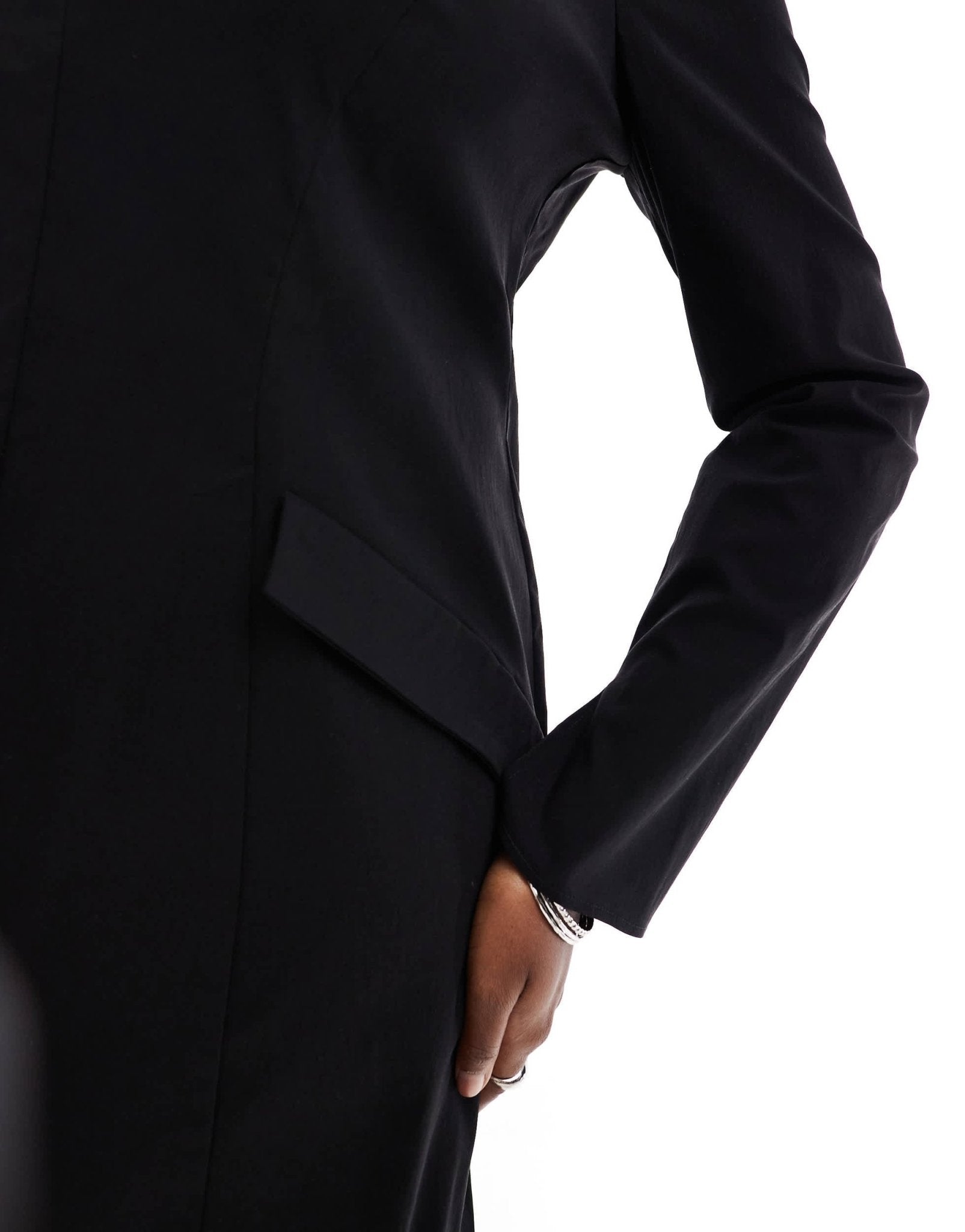 ASOS DESIGN Curve bengaline long sleeve mini dress with pocket details in black - ASOS Sample Sale