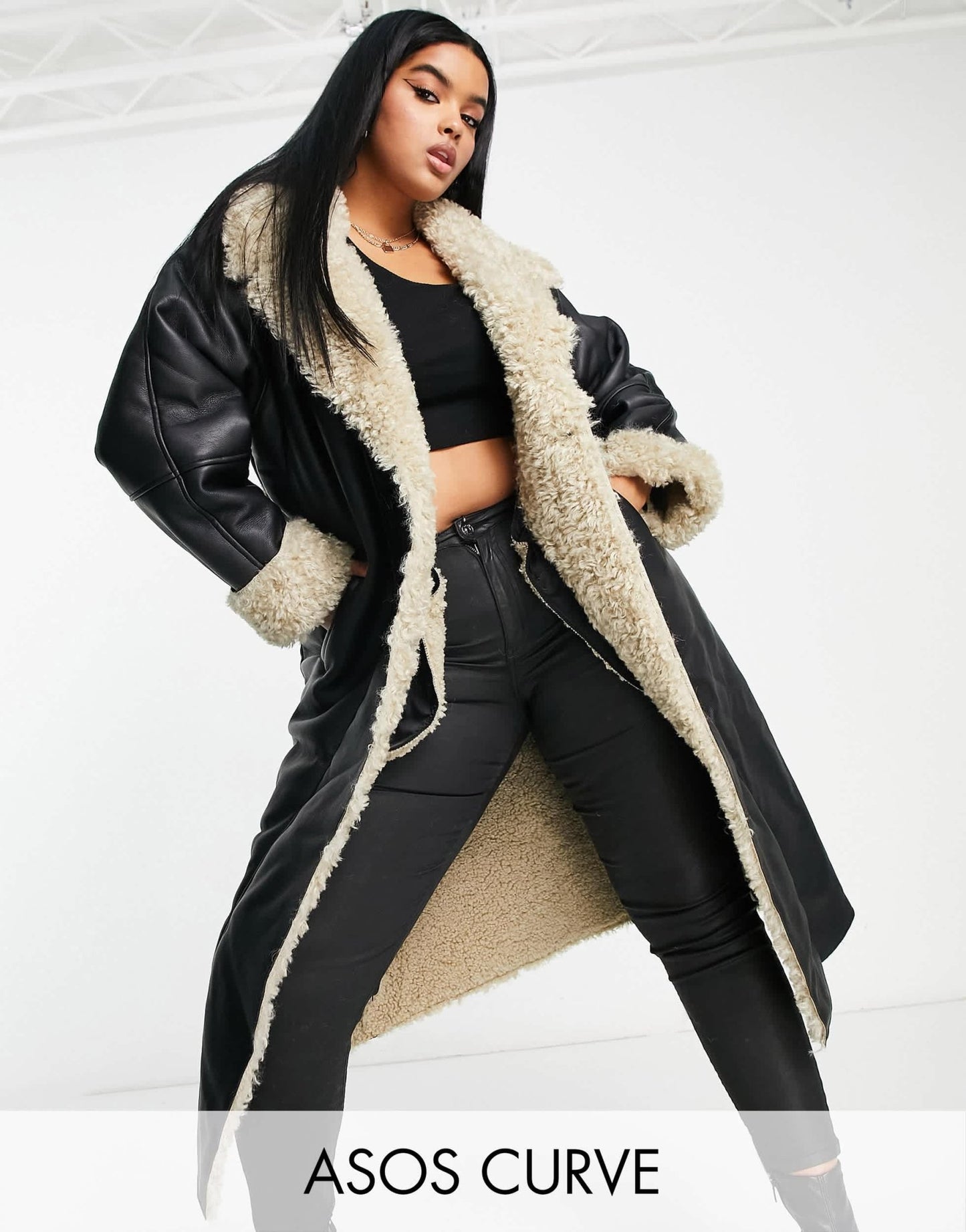 ASOS DESIGN Curve bonded borg trench coat in black - ASOS Sample Sale