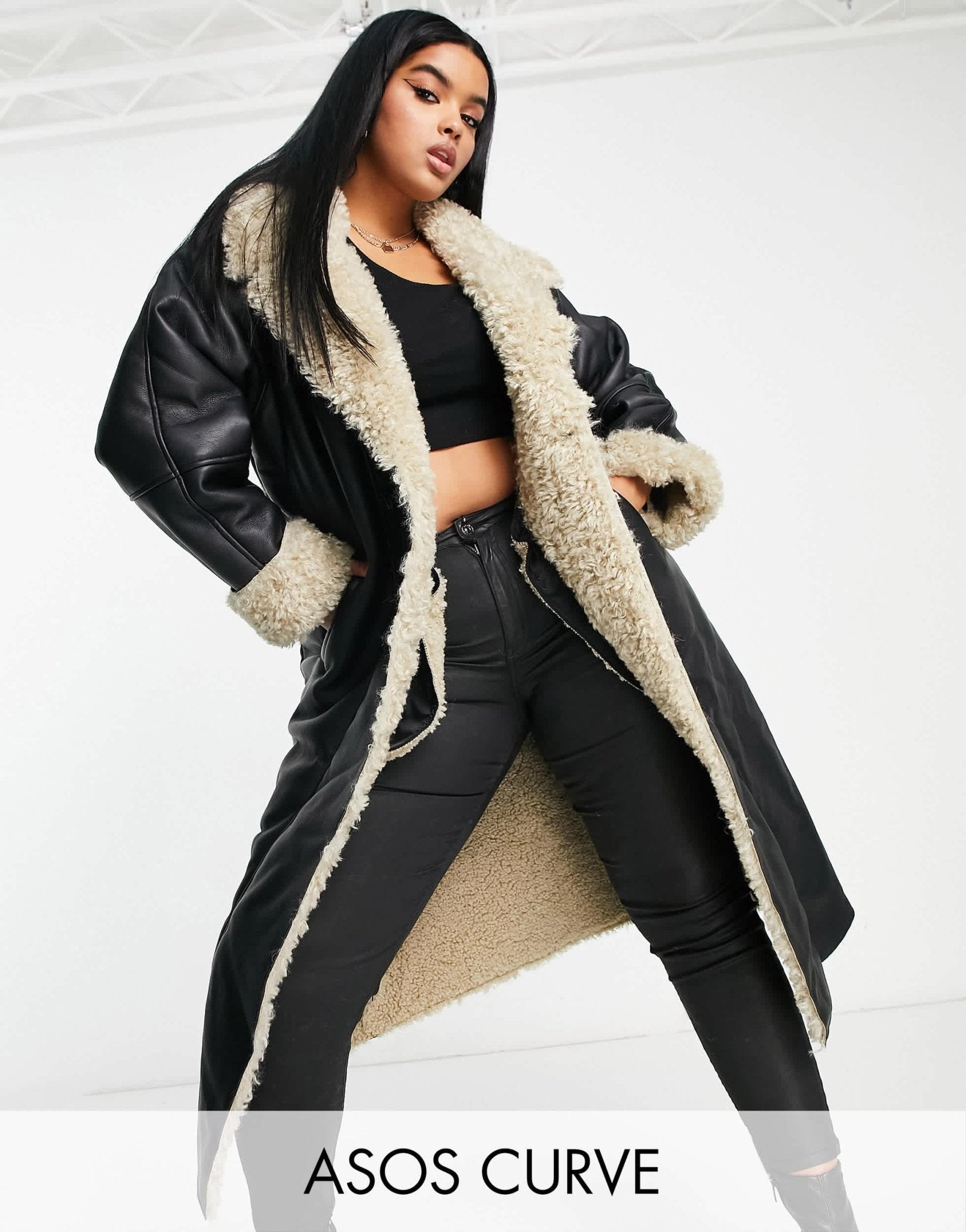 ASOS DESIGN Curve bonded borg trench coat in black - ASOS Sample Sale