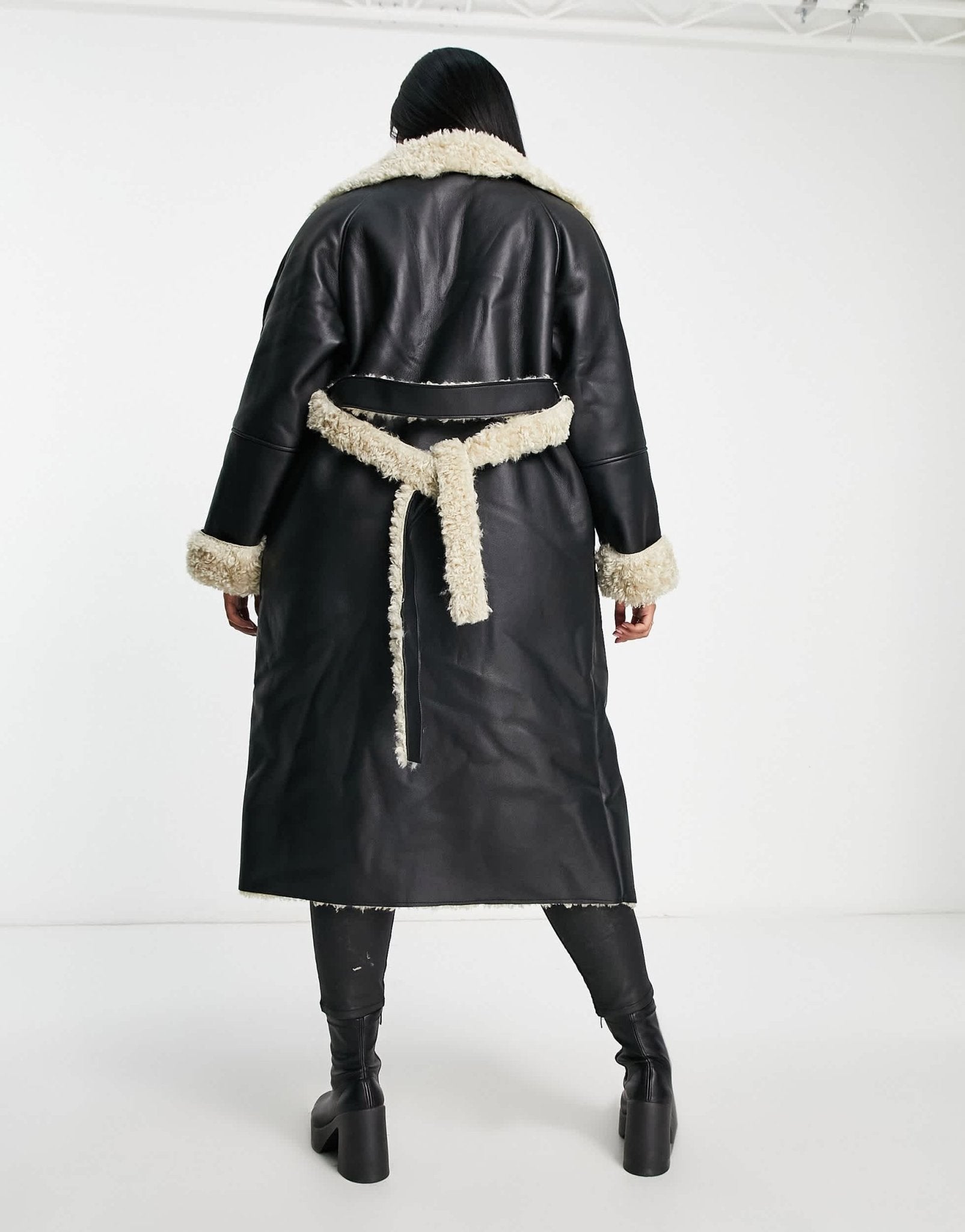 ASOS DESIGN Curve bonded borg trench coat in black - ASOS Sample Sale