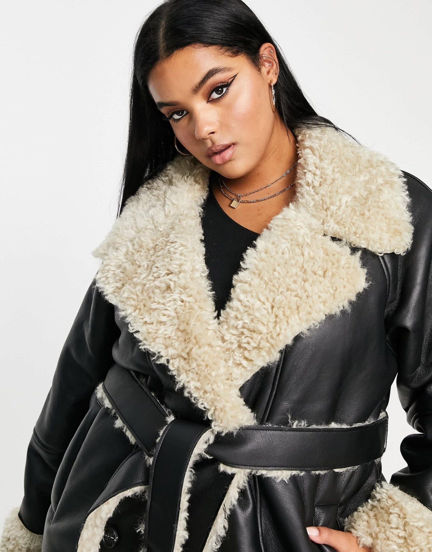 ASOS DESIGN Curve bonded borg trench coat in black - ASOS Sample Sale