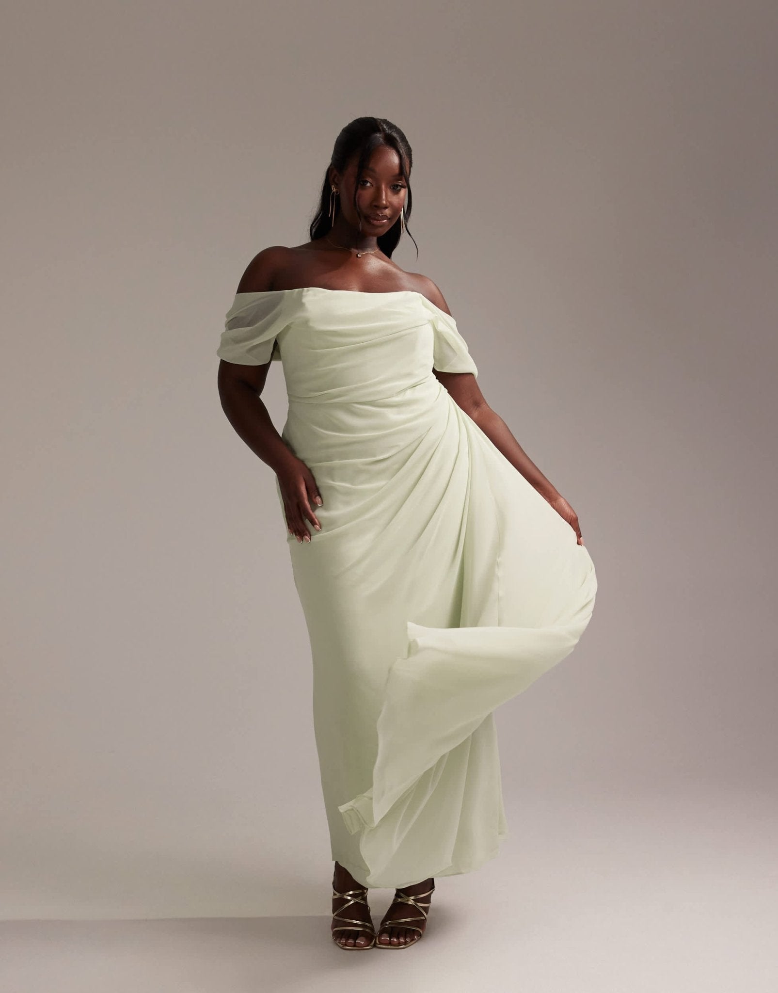 ASOS DESIGN Curve Bridesmaids draped bardot midaxi dress in light green - ASOS Sample Sale