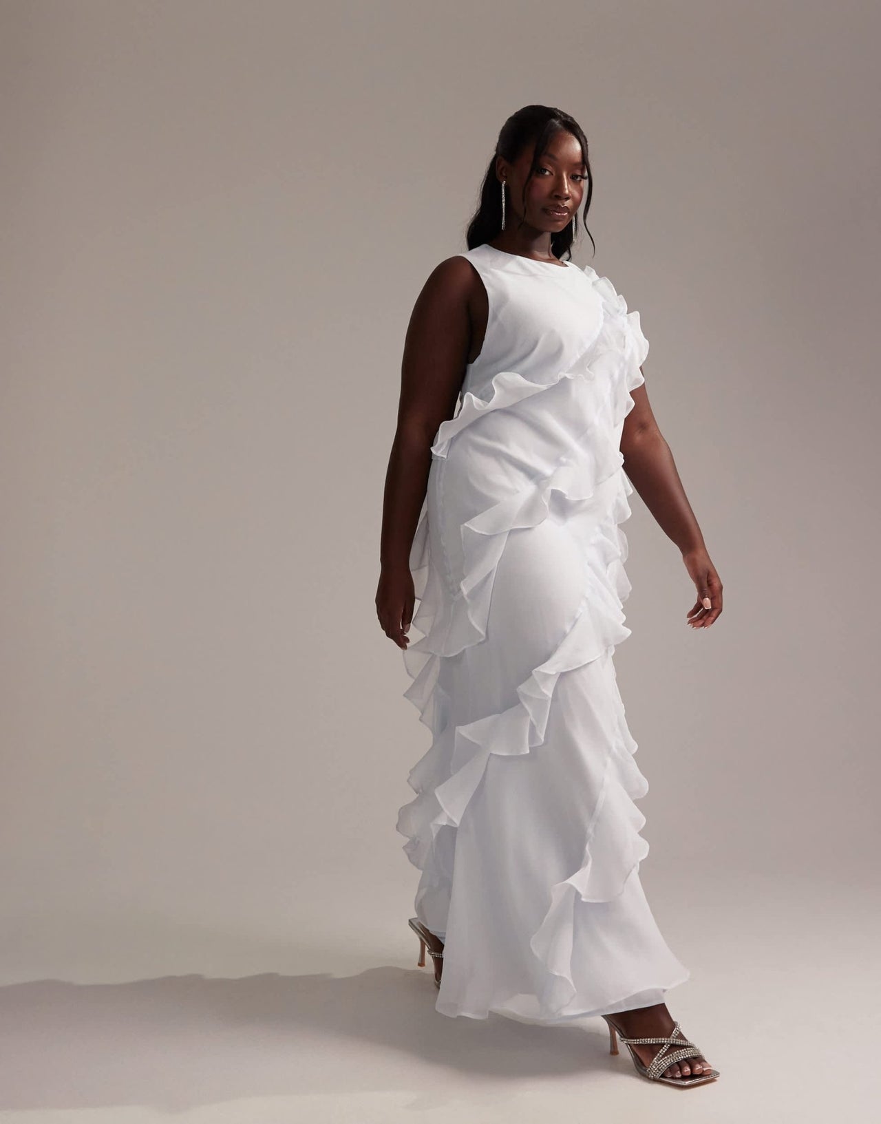 ASOS DESIGN Curve Bridesmaids racer neck bias ruffle maxi dress in light blue - ASOS Sample Sale