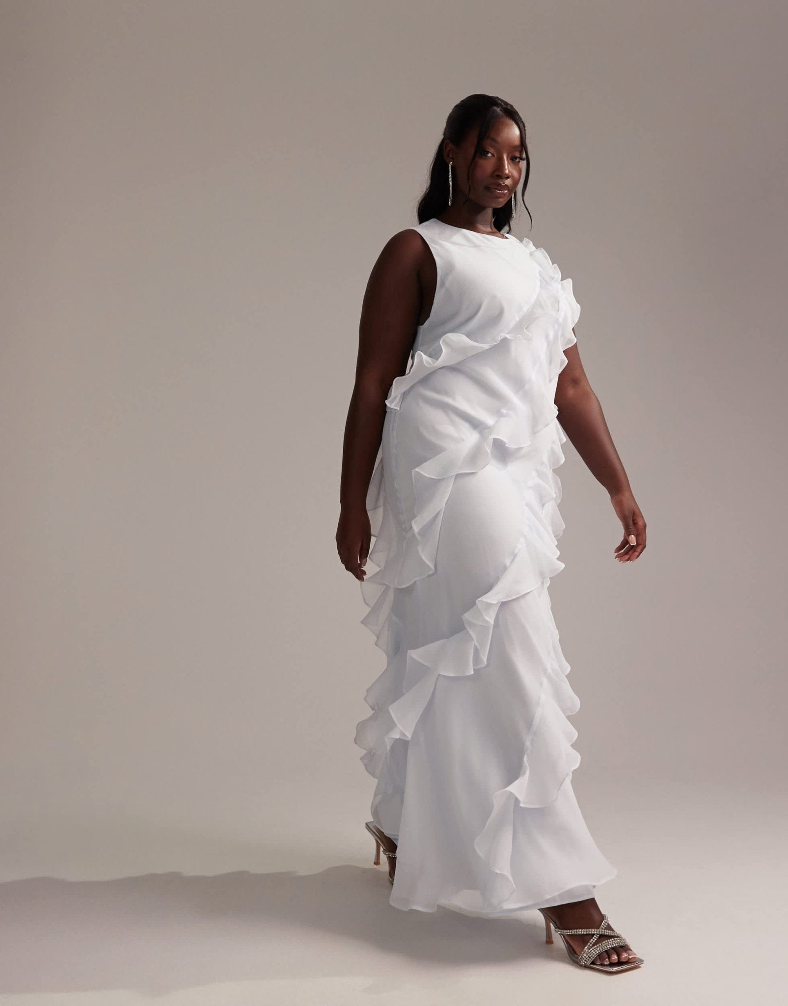 ASOS DESIGN Curve Bridesmaids racer neck bias ruffle maxi dress in light blue - ASOS Sample Sale