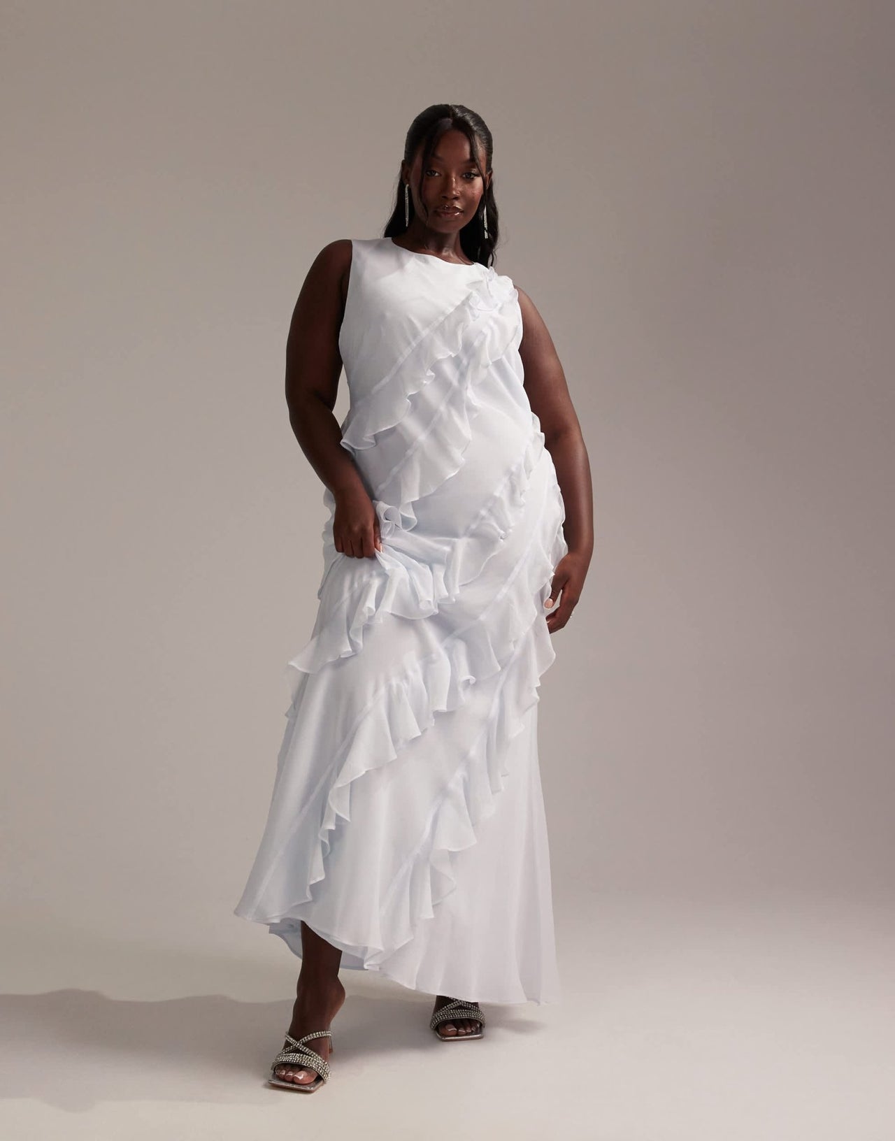 ASOS DESIGN Curve Bridesmaids racer neck bias ruffle maxi dress in light blue - ASOS Sample Sale