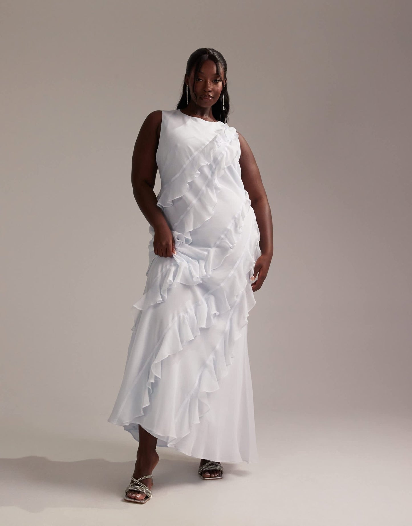 ASOS DESIGN Curve Bridesmaids racer neck bias ruffle maxi dress in light blue - ASOS Sample Sale