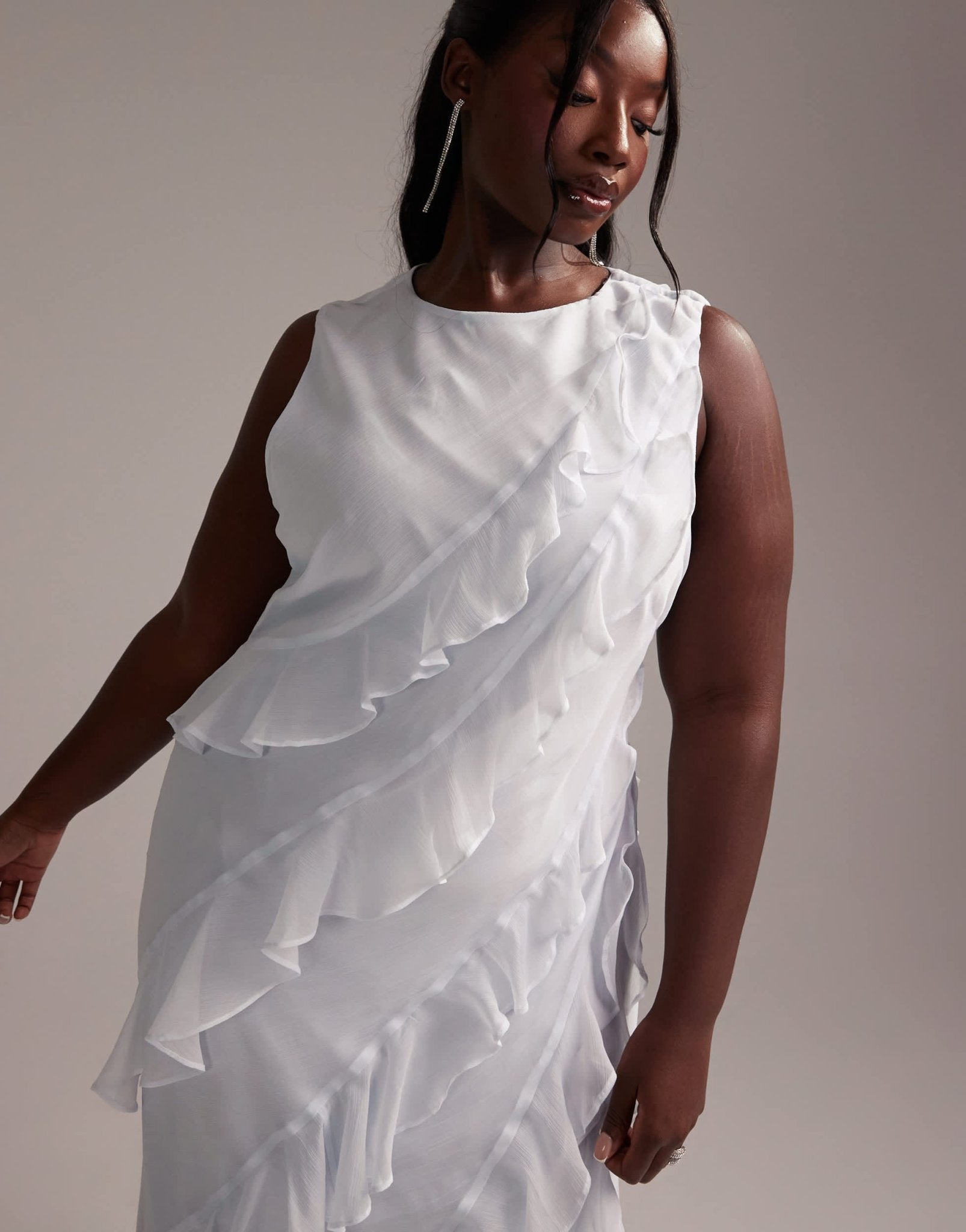 ASOS DESIGN Curve Bridesmaids racer neck bias ruffle maxi dress in light blue - ASOS Sample Sale