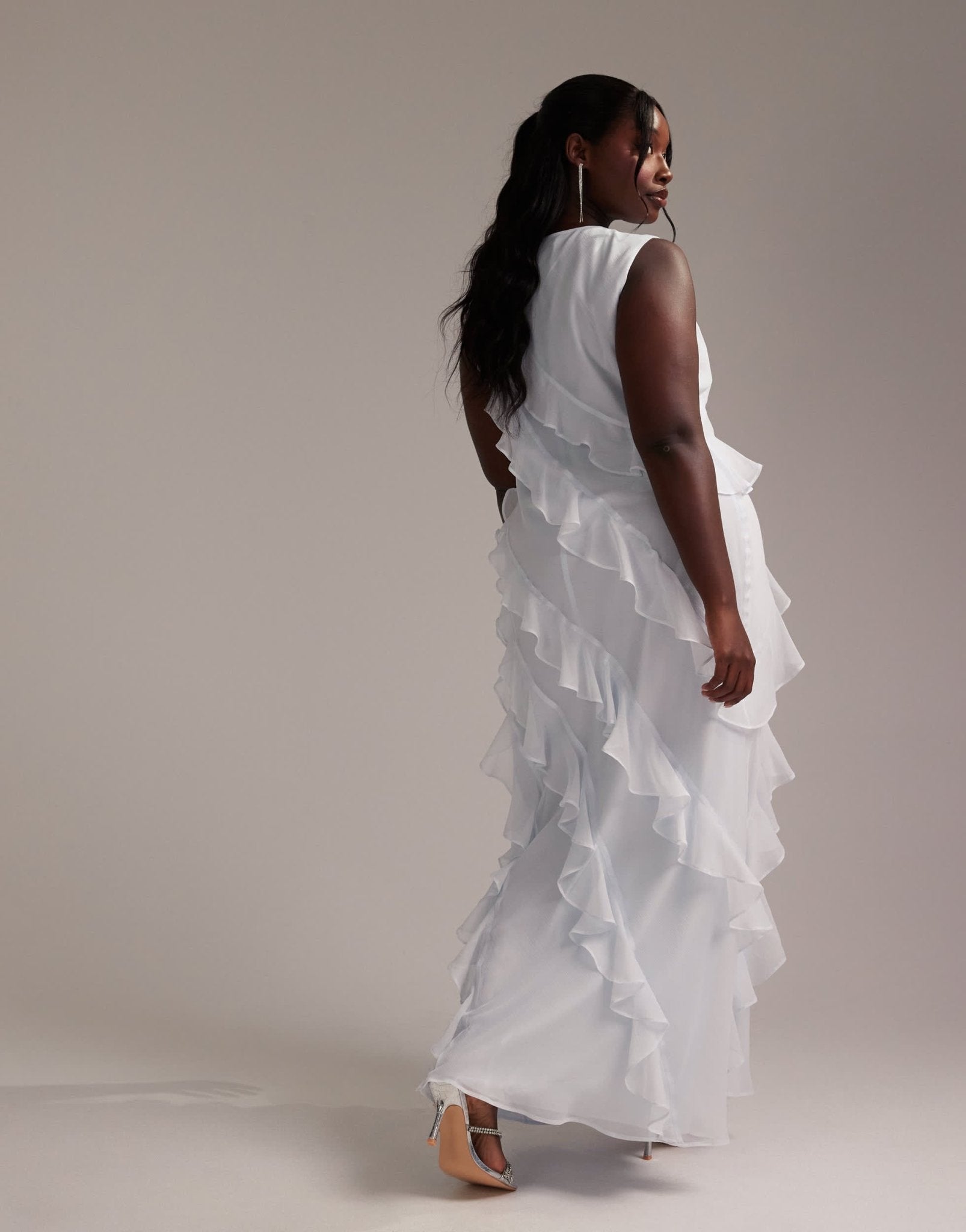 ASOS DESIGN Curve Bridesmaids racer neck bias ruffle maxi dress in light blue - ASOS Sample Sale