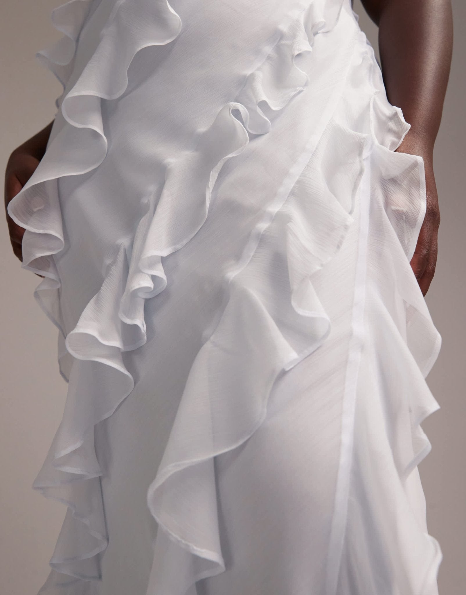 ASOS DESIGN Curve Bridesmaids racer neck bias ruffle maxi dress in light blue - ASOS Sample Sale