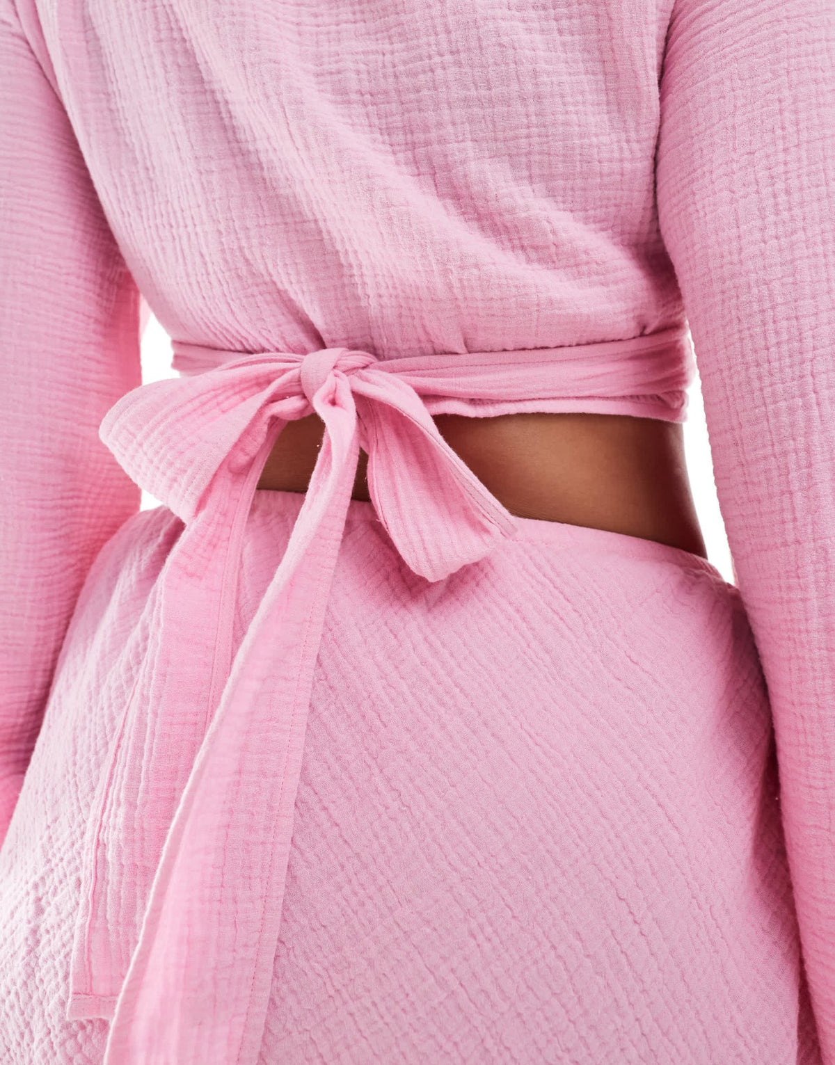 ASOS DESIGN Curve Callie cheesecloth frayed wrap front beach shirt in pink - ASOS Sample Sale