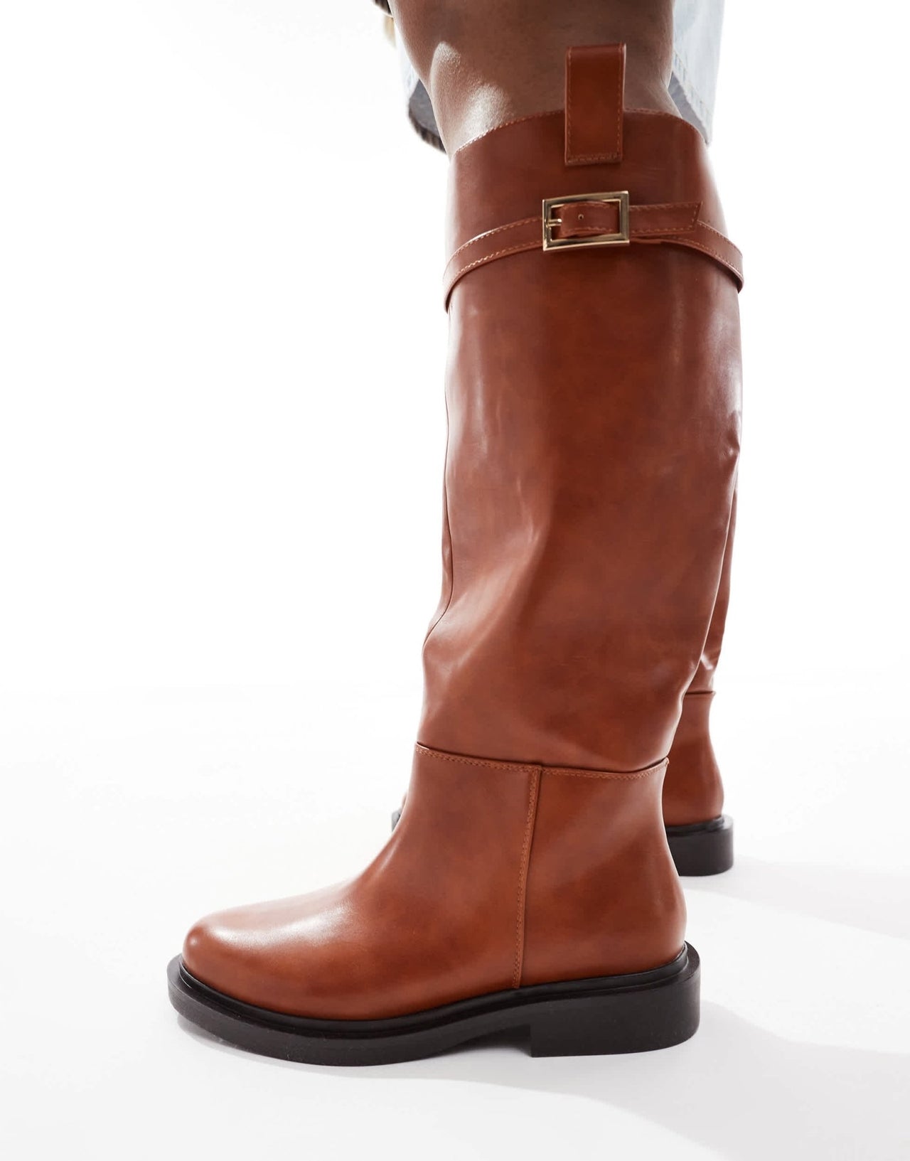 ASOS DESIGN Curve Callie smart flat riding knee boots in tan - ASOS Sample Sale