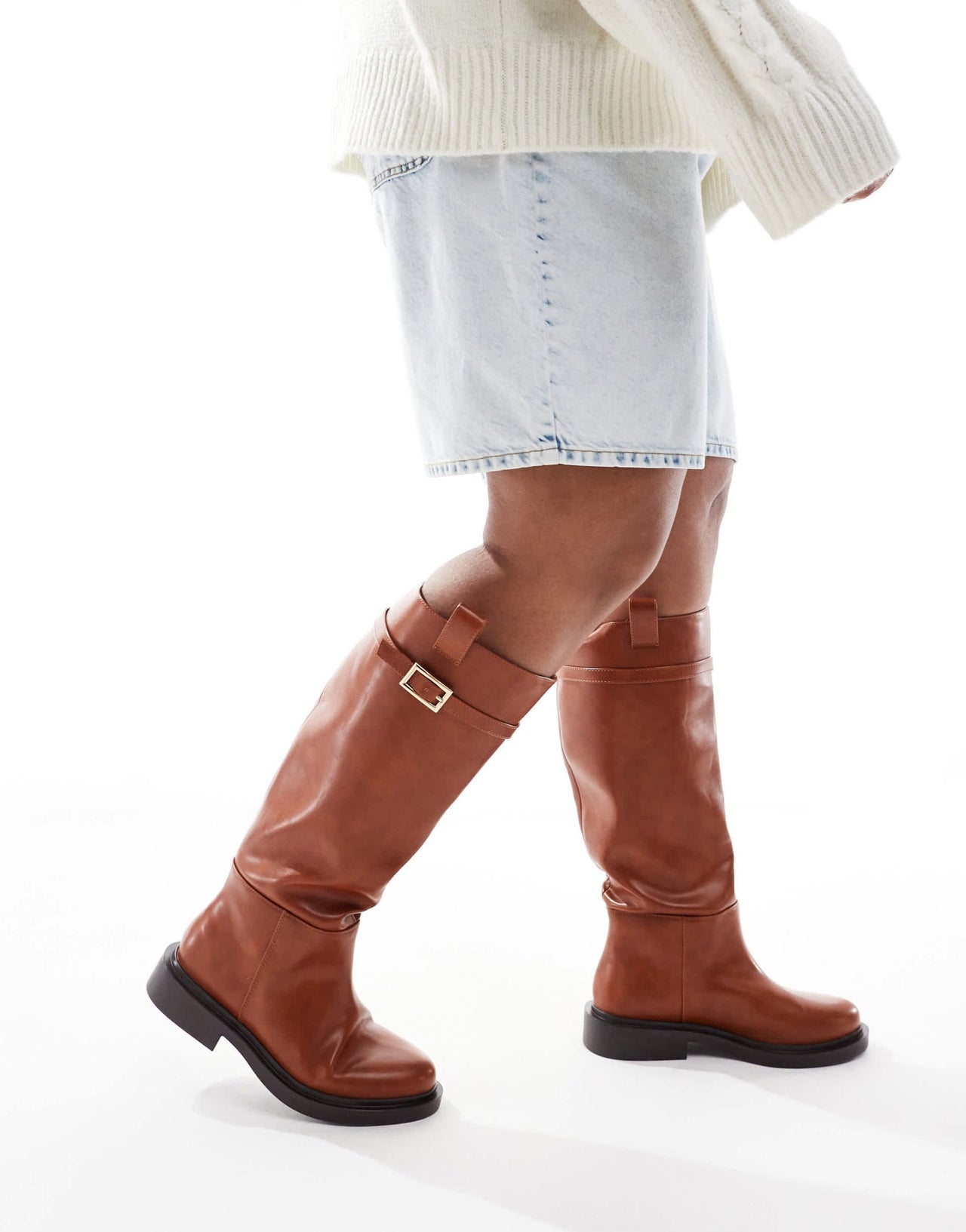 ASOS DESIGN Curve Callie smart flat riding knee boots in tan - ASOS Sample Sale
