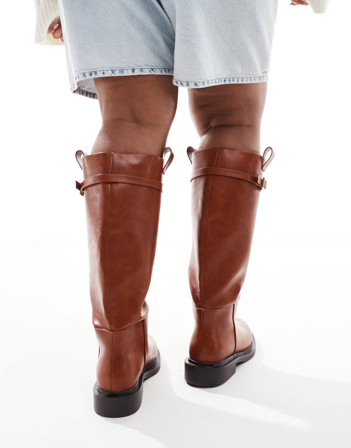 ASOS DESIGN Curve Callie smart flat riding knee boots in tan - ASOS Sample Sale