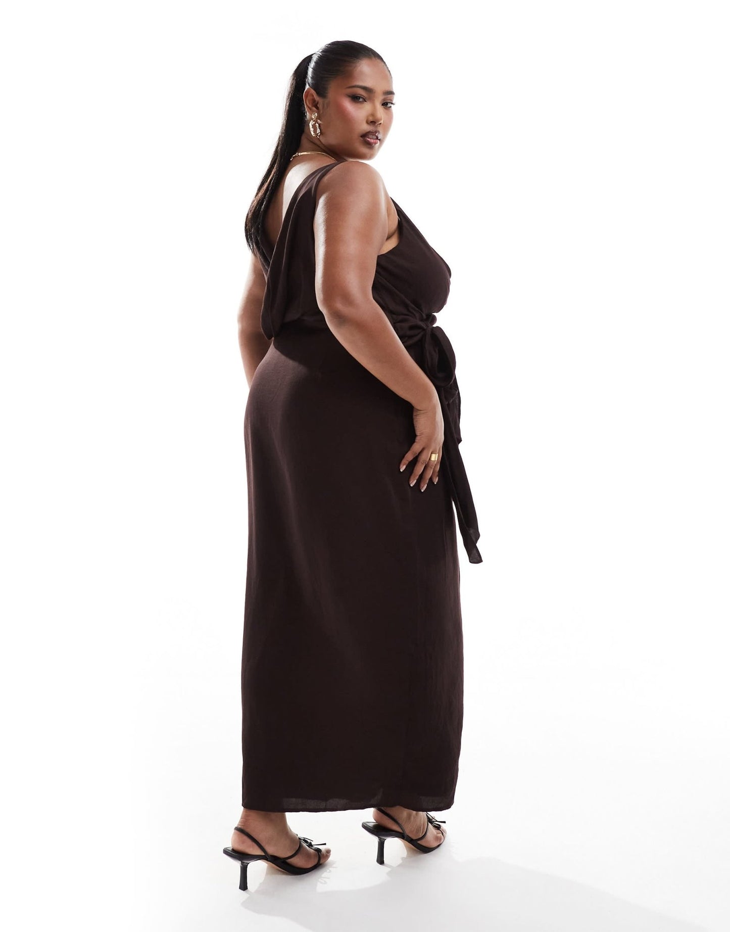 ASOS DESIGN Curve cami strap drape tuck detail midi dress in Aubergine - ASOS Sample Sale