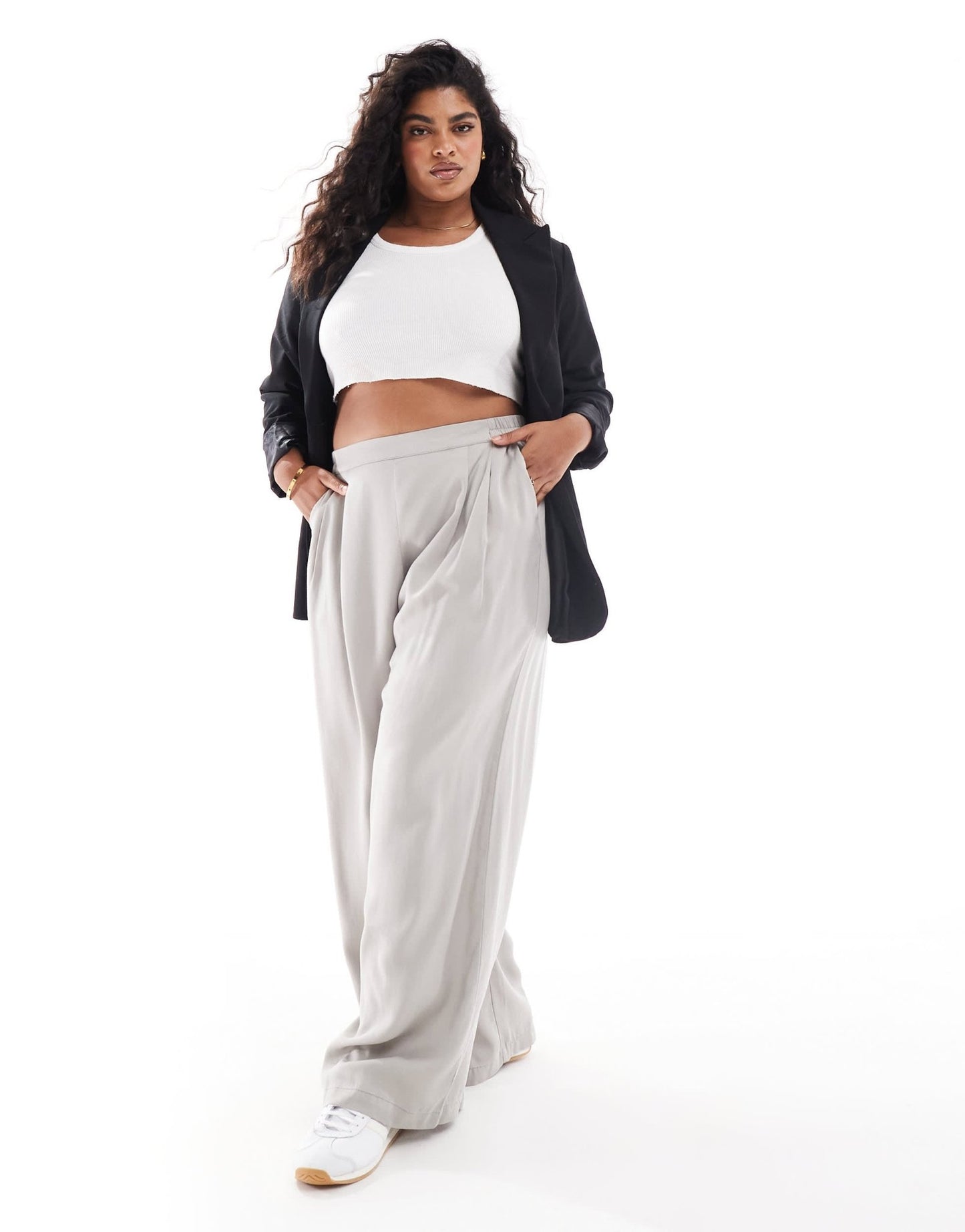 ASOS DESIGN Curve casual wide leg pull on trouser in grey - ASOS Sample Sale