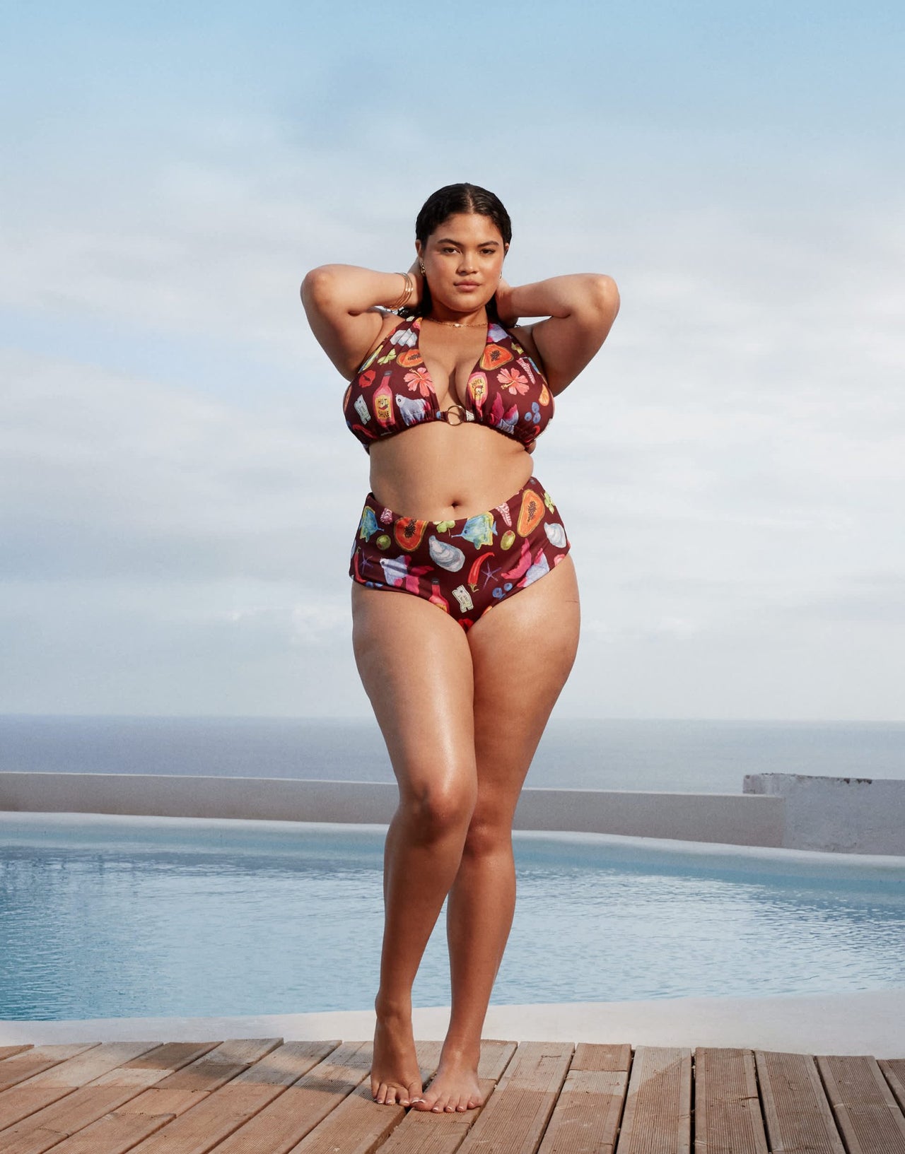 ASOS DESIGN Curve Celeste high leg high wais bikini bottom in vacation print - ASOS Sample Sale