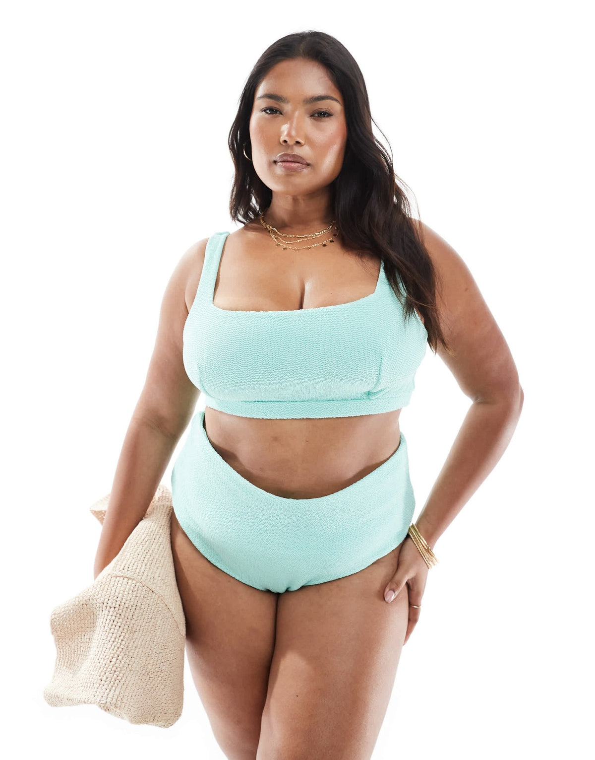 ASOS DESIGN Curve Charlene textured square neck crop bikini top in mint - ASOS Sample Sale