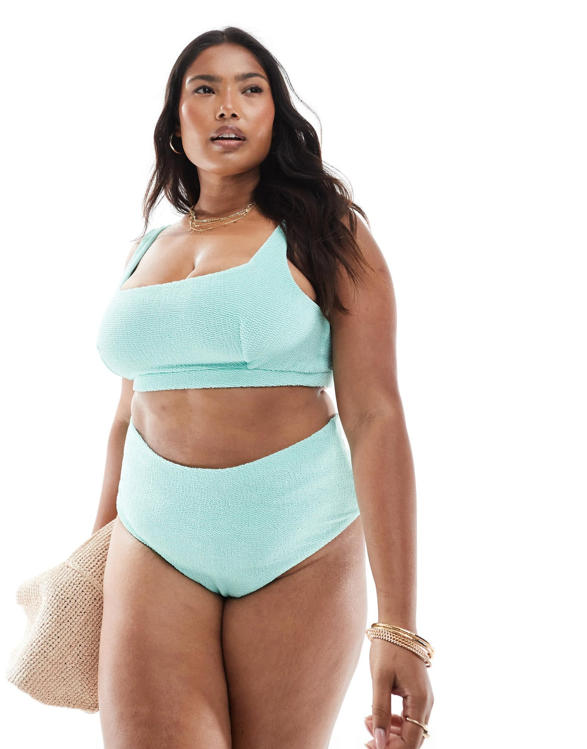ASOS DESIGN Curve Charlene textured square neck crop bikini top in mint - ASOS Sample Sale