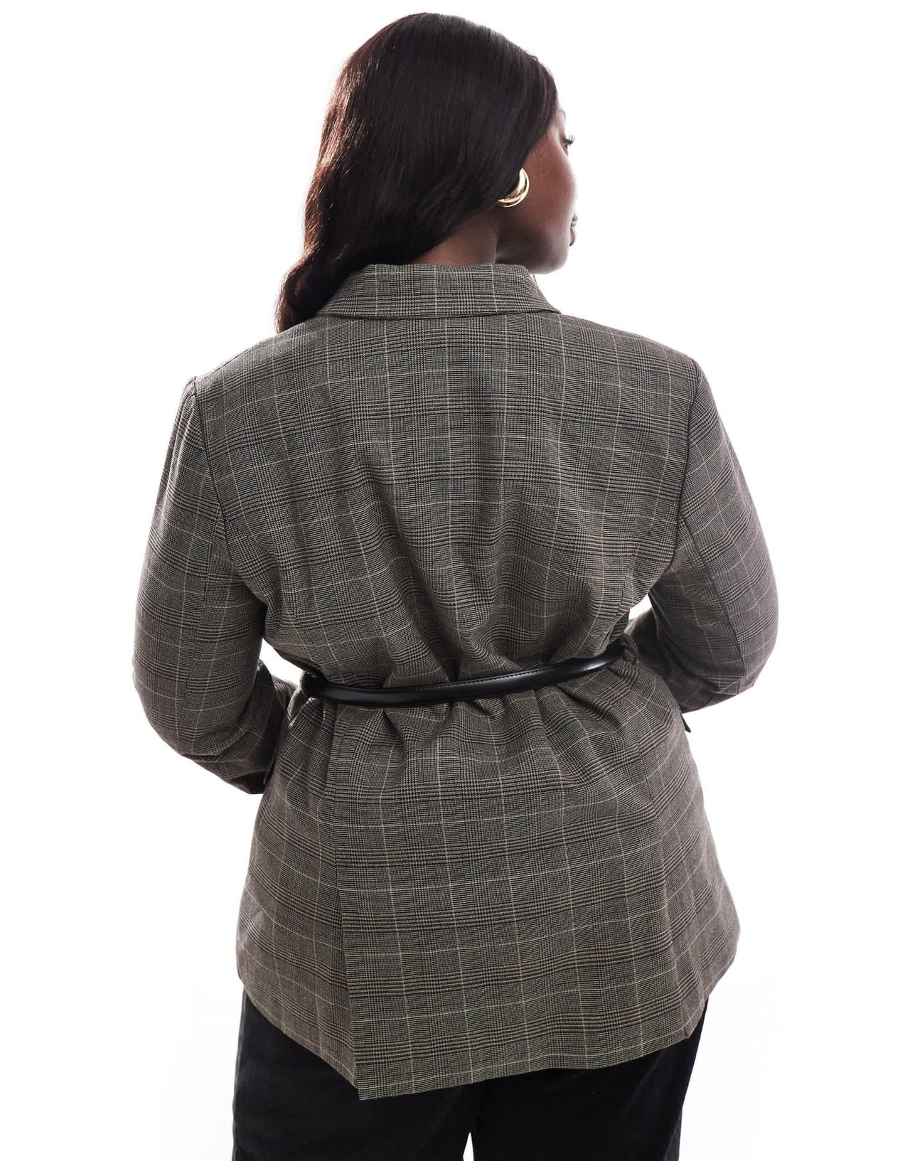 ASOS DESIGN Curve check blazer with faux leather belt - ASOS Sample Sale