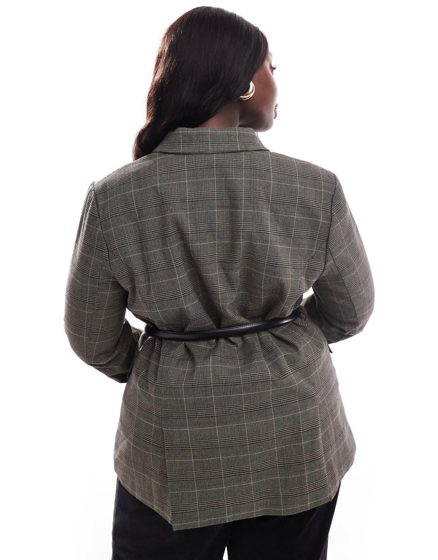 ASOS DESIGN Curve check blazer with faux leather belt - ASOS Sample Sale