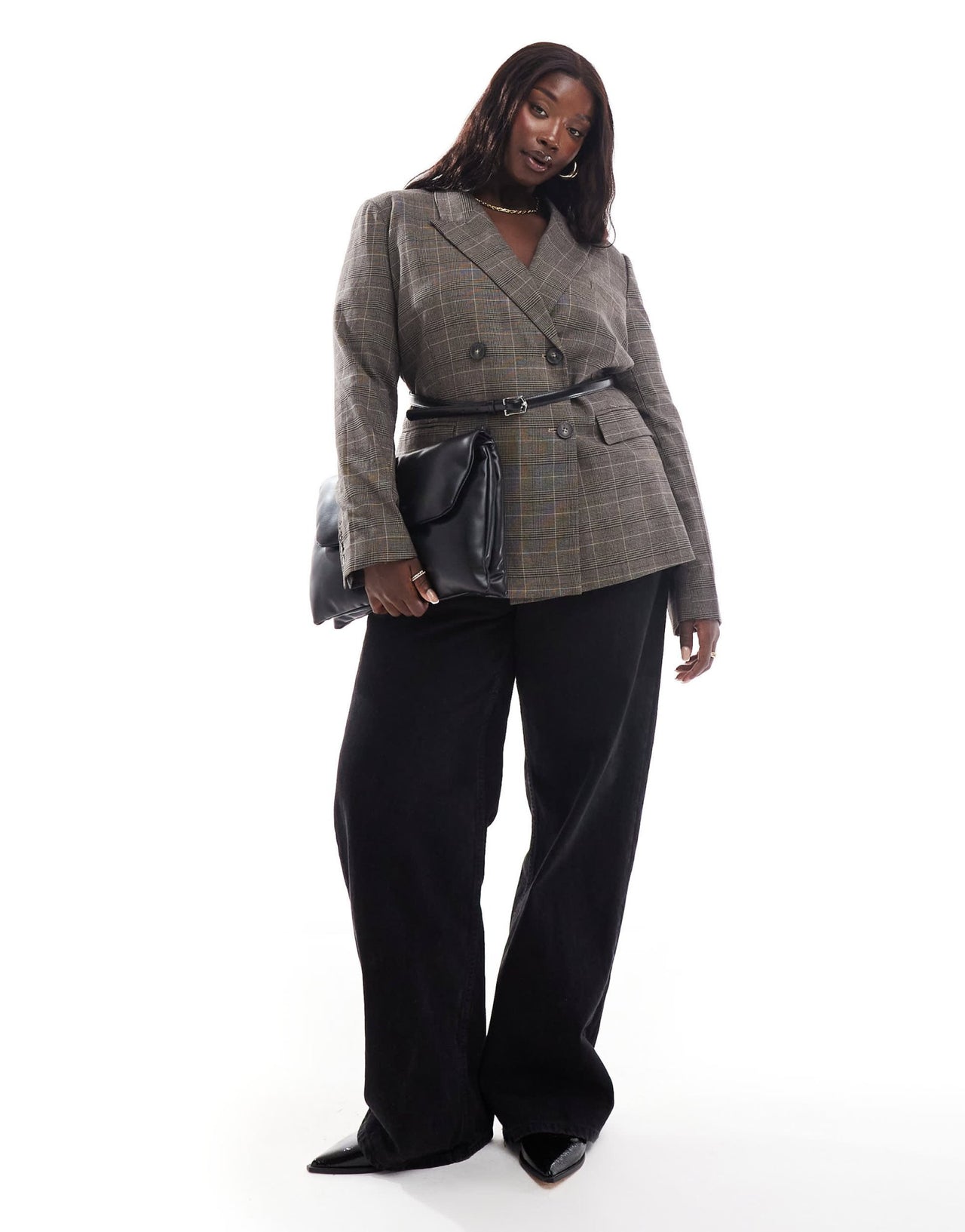 ASOS DESIGN Curve check blazer with faux leather belt - ASOS Sample Sale