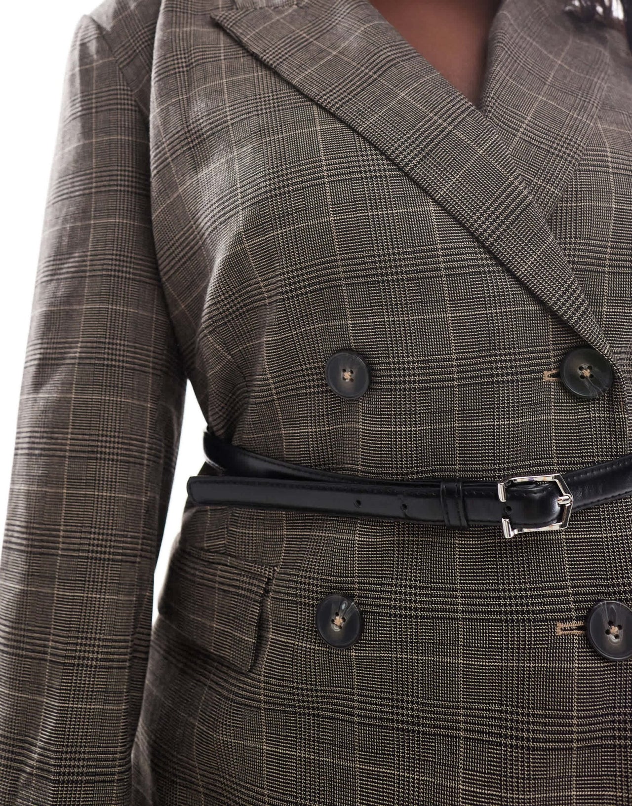 ASOS DESIGN Curve check blazer with faux leather belt - ASOS Sample Sale
