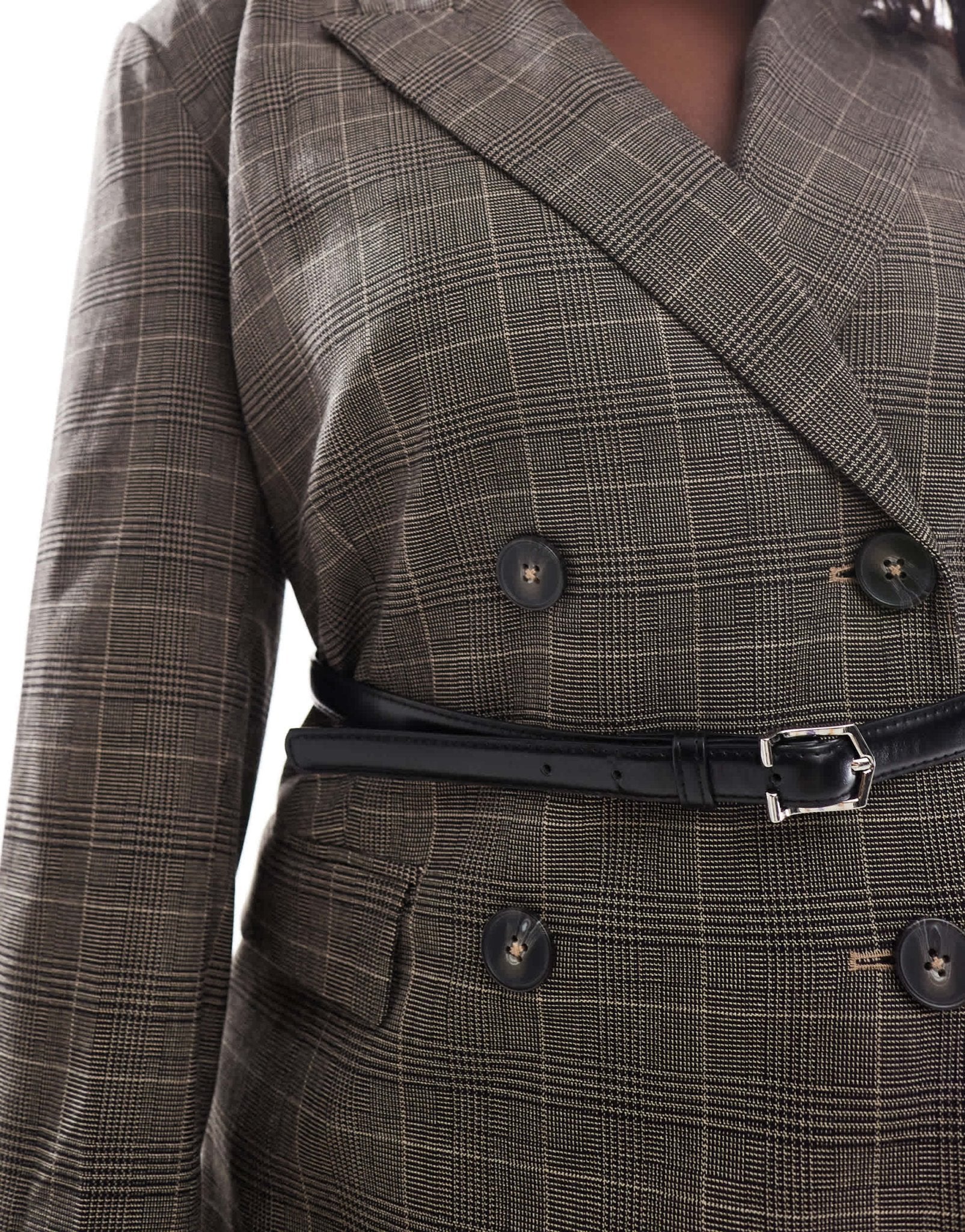 ASOS DESIGN Curve check blazer with faux leather belt - ASOS Sample Sale