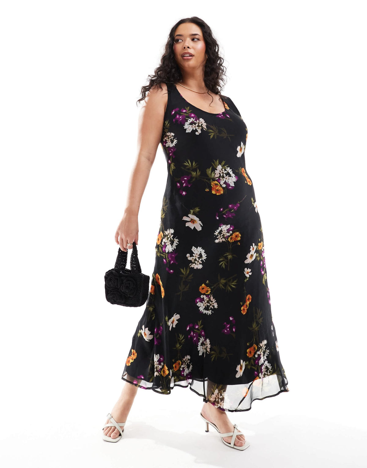 ASOS DESIGN Curve chiffon scoop neck midi slip dress in dark floral print - ASOS Sample Sale