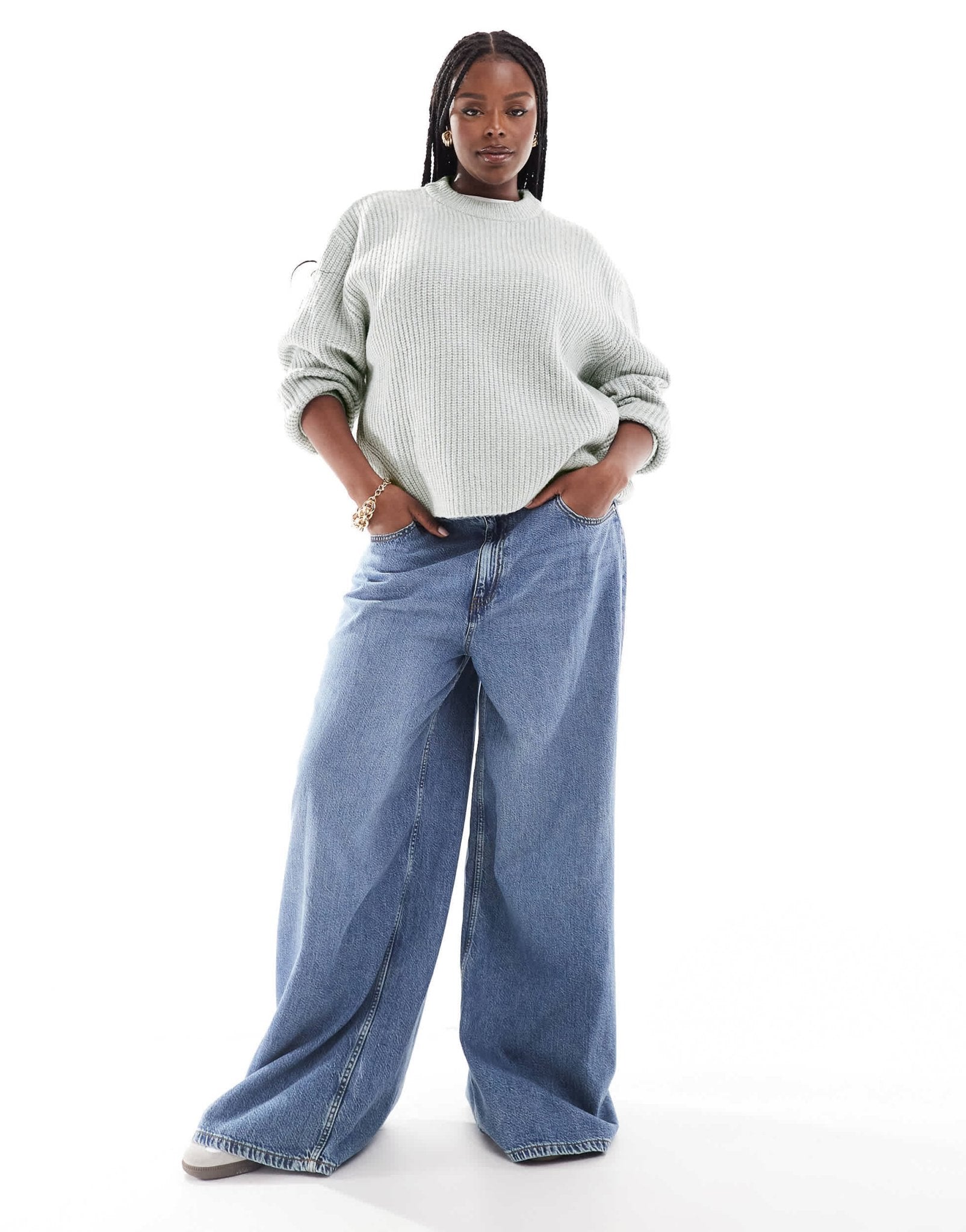 ASOS DESIGN Curve chunky crew neck rib jumper in light grey - ASOS Sample Sale