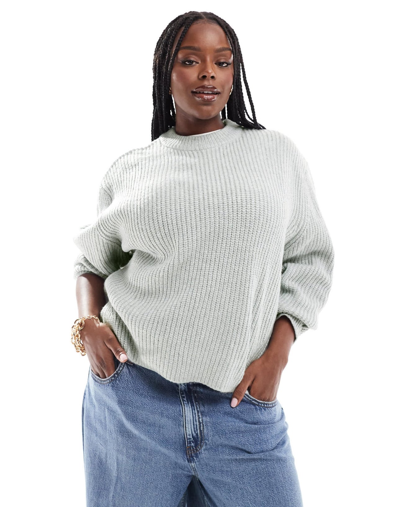 ASOS DESIGN Curve chunky crew neck rib jumper in light grey - ASOS Sample Sale