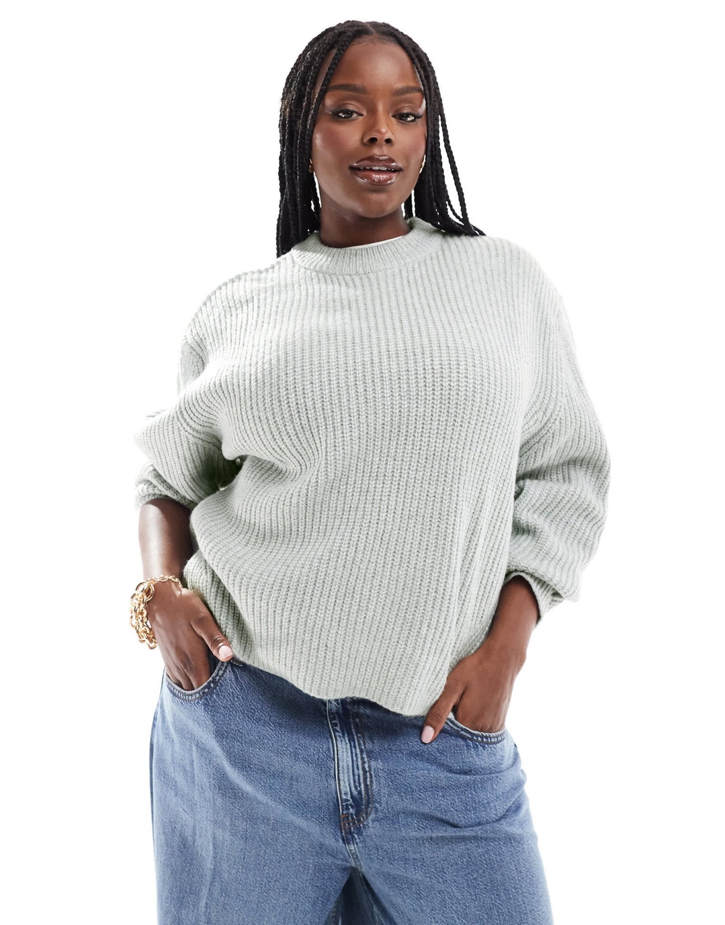 ASOS DESIGN Curve chunky crew neck rib jumper in light grey - ASOS Sample Sale