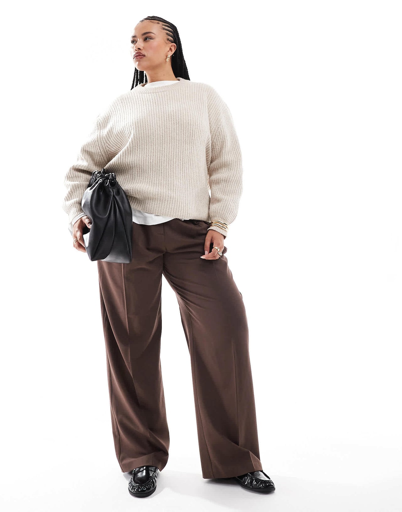 ASOS DESIGN Curve chunky crew neck rib jumper in oatmeal - ASOS Sample Sale