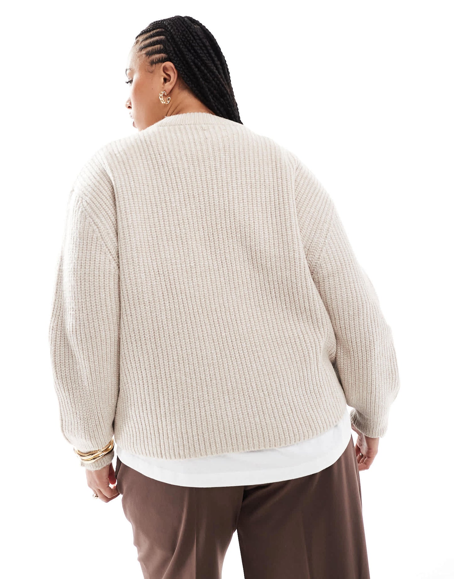 ASOS DESIGN Curve chunky crew neck rib jumper in oatmeal - ASOS Sample Sale